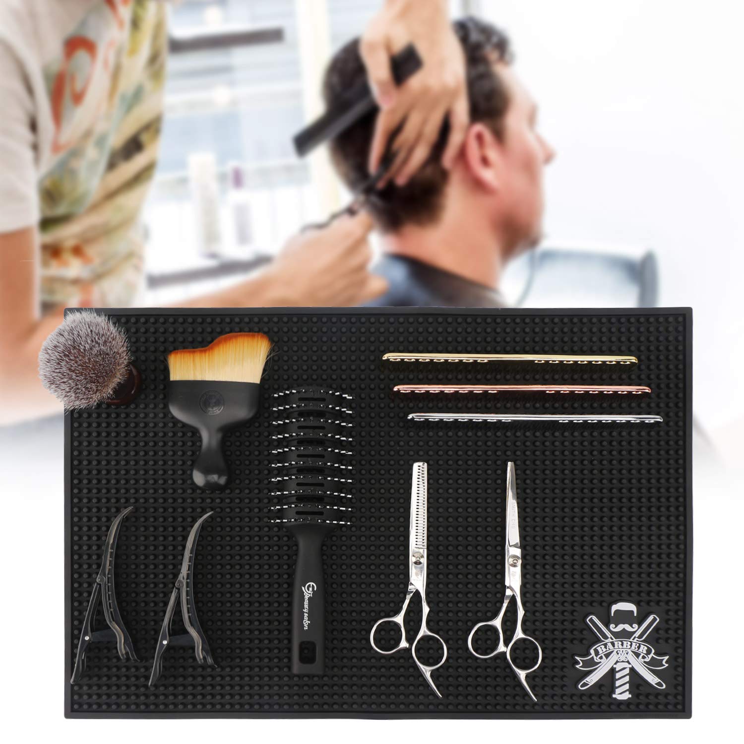Barber Mat For Clippers, Segbeauty 11.8 X17.5 Inches Anti-Slip Flexible Rubber Barber Mat For Stations Scissors Salon Tools Coun