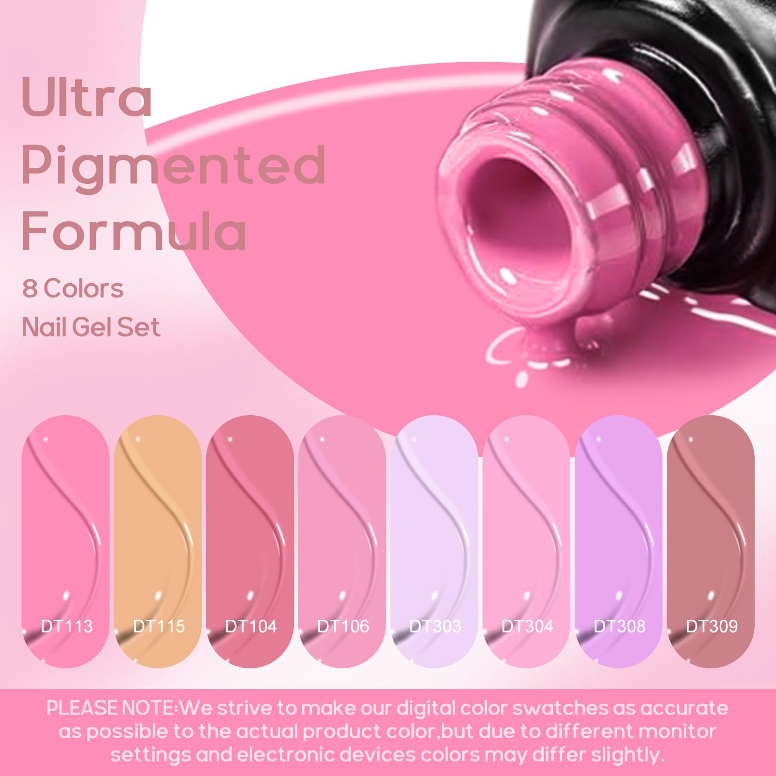 Meet Across Gel Nail Polish Set, 8Pcs Pink Gel Nail Polish Kit, Soak Off Uv/Led Nail Polish Nail Art Design Salon Home Gifts For