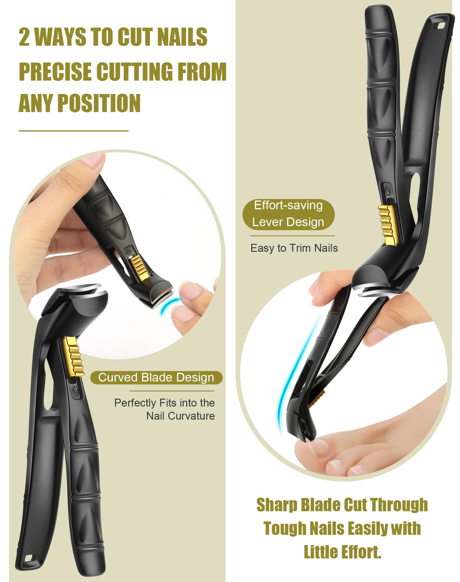 Leyoufu Angled Head Toenail Clippers For Thick Nails For Seniors, Wide Jaw Opening Nail Clippers With Safety Lock Ergonomic Fing