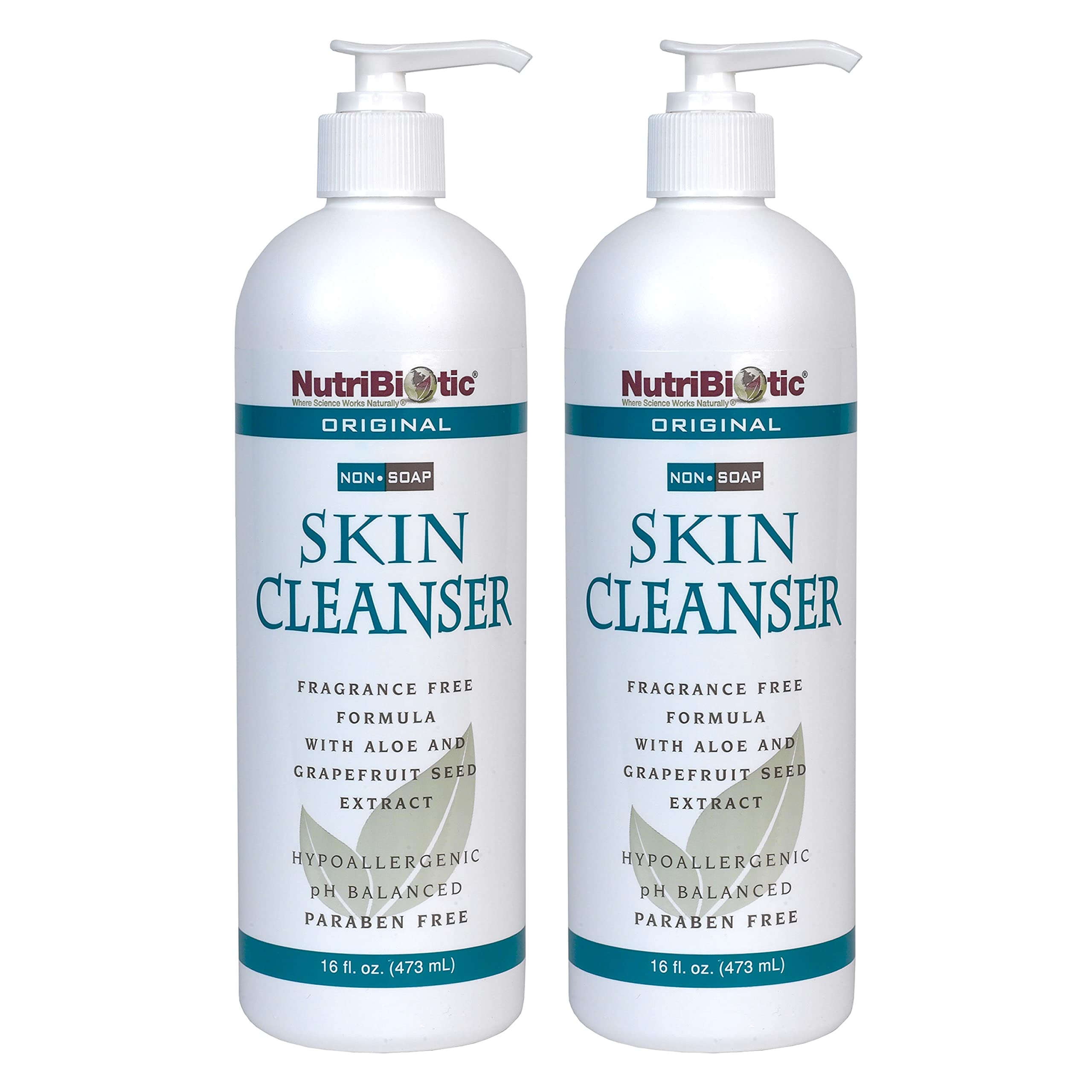 NutriBiotic Original Non-Soap Skin Cleanser, 16 Oz Twin Pack | Fragrance Free with GSE | pH Balanced, Hypoallergenic & Biodegrad