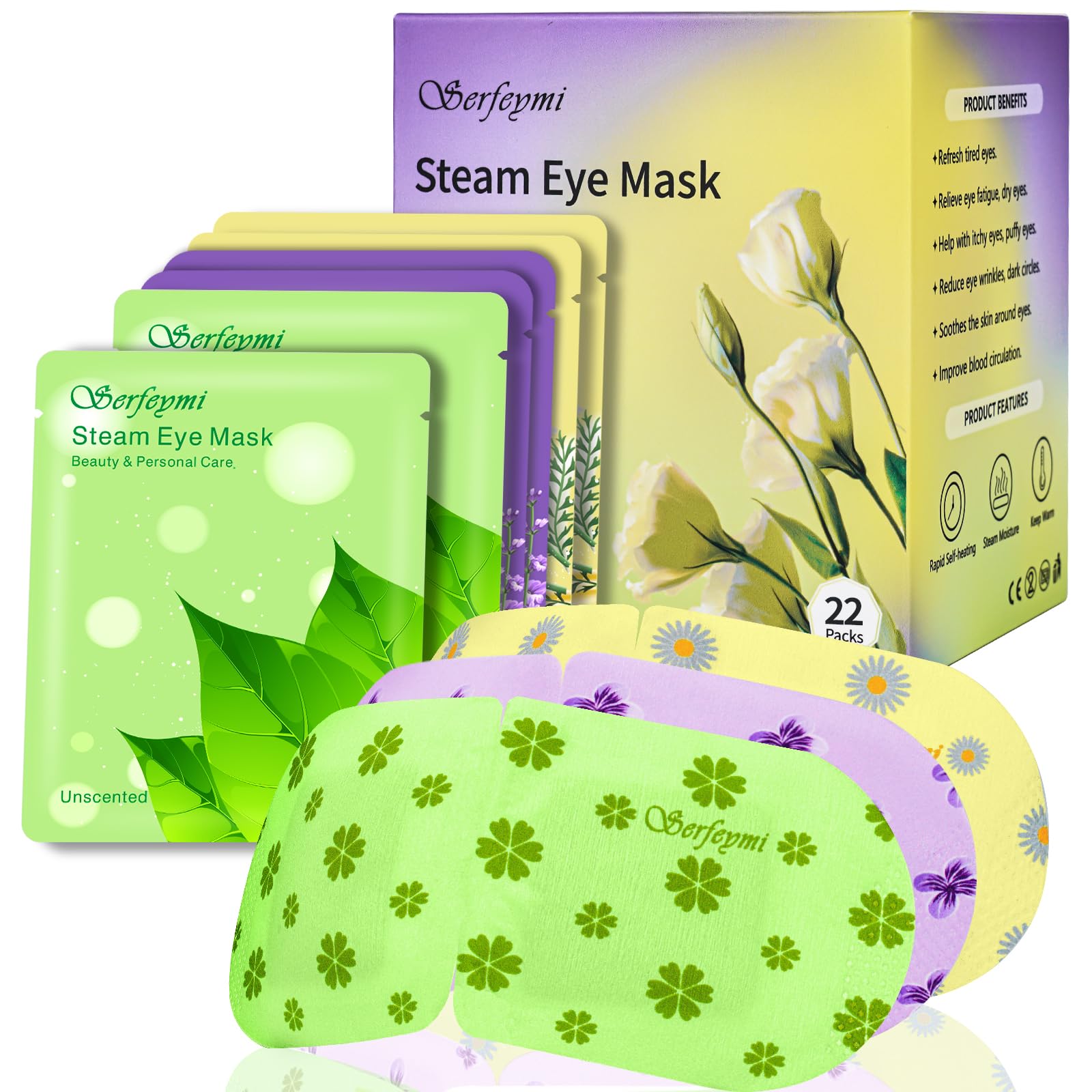 Serfeymi 22 Packs Steam Eye Mask Warming Eye Mask for Sleeping Soothe Dry Eye, Disposable Hot Compress Eye Steam Mask for Women
