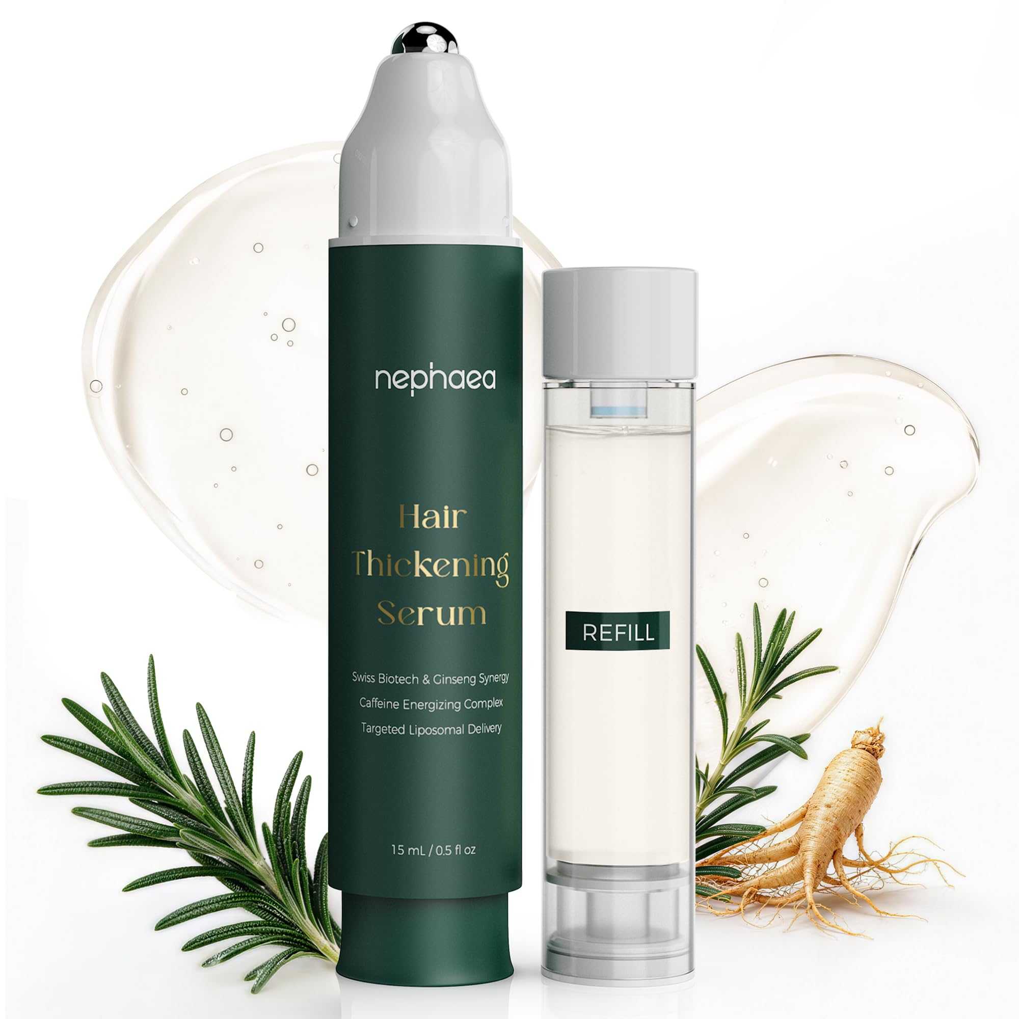 nephaea Hair Growth Serum Roll On with Rosemary, Biota Orientalis & Ginseng  WaterBased Swiss Formula Scalp Serum for Thinning