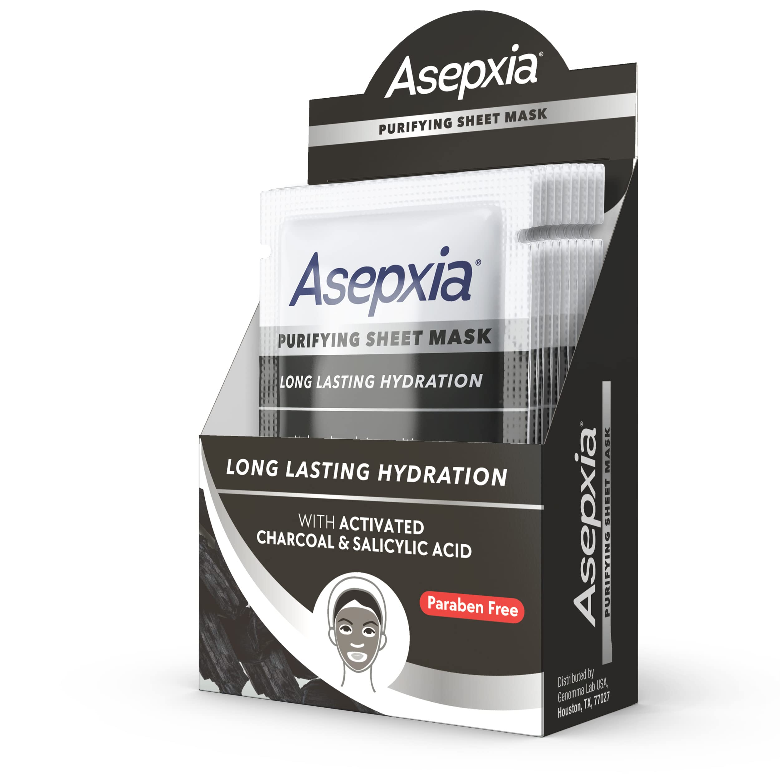 Asepxia Oil-Free Purifying Facial Sheet Mask With Activated Charcoal & Salicylic Acid, 10 Sheet Masks [Pls Confirm Qty]