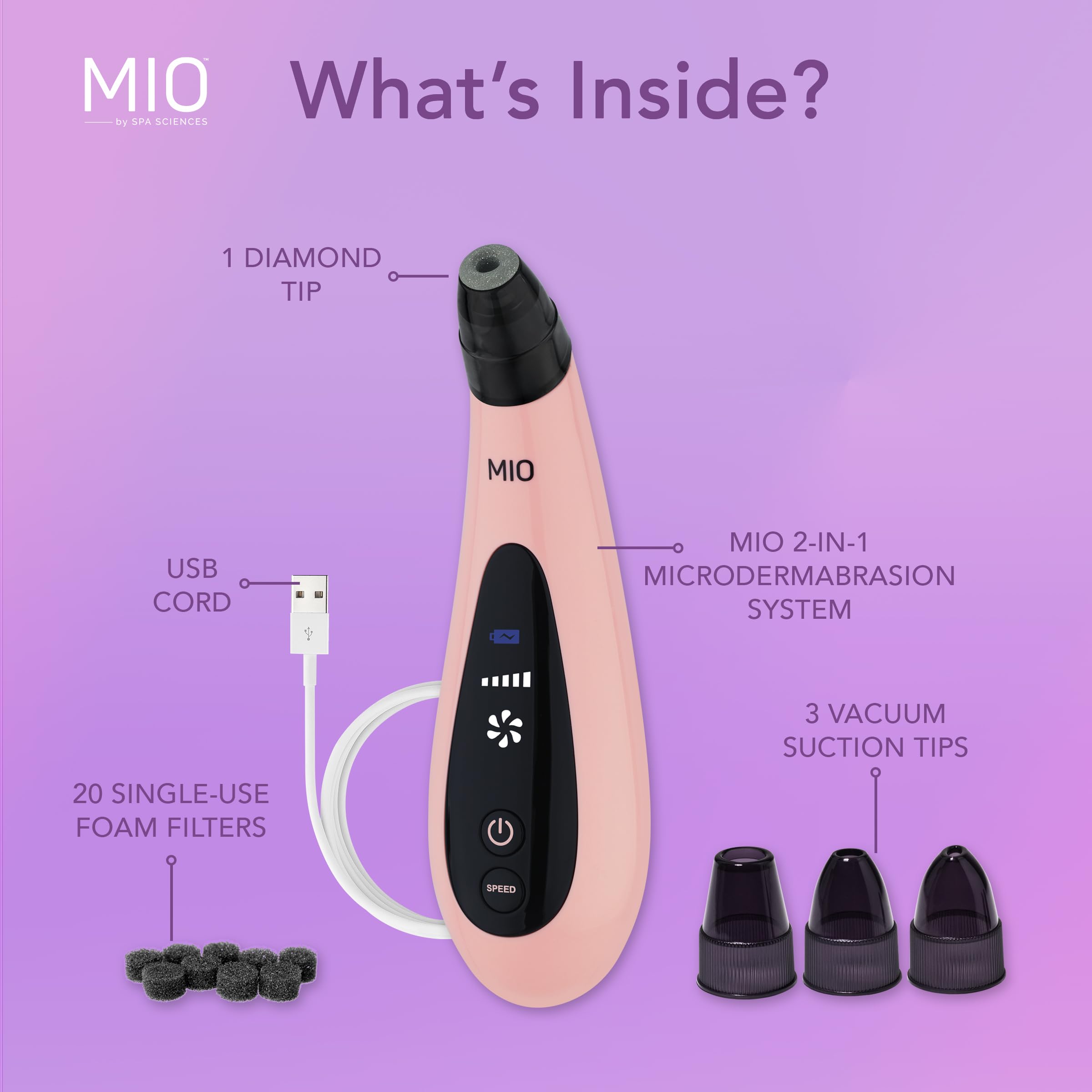 Spa Sciences - Mio - Diamond Tip Microdermabrasion Blackhead Remover, Pore Cleansing, & Resurfacing System - Reduces Acne Scars,