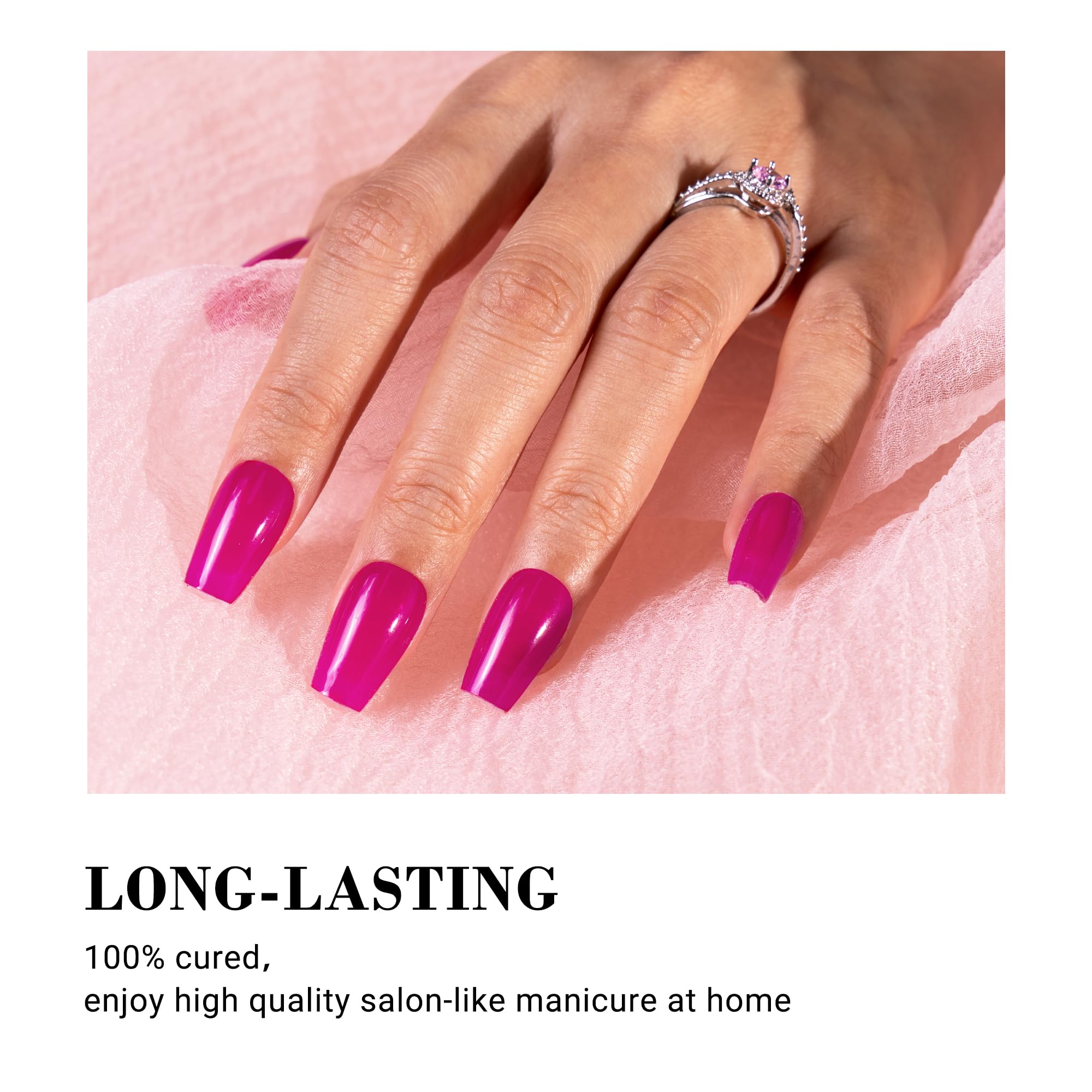 Melodysusie Semi Cured Gel Nail Strips, Hot Pink - Works With Any Nail Lamps, Salon-Quality, Long Lasting, Easy To Apply - Inclu