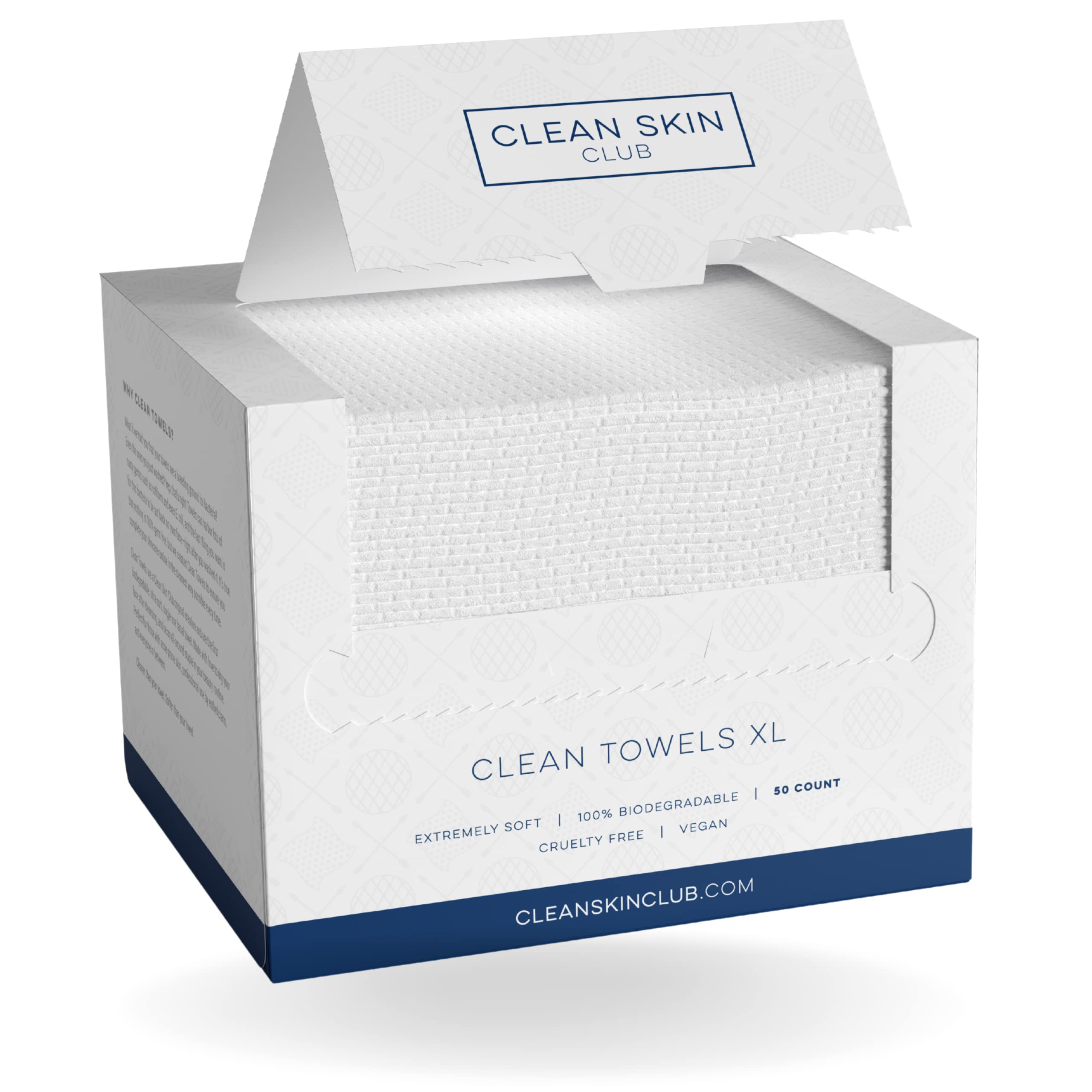 Clean Skin Club Clean Towels XL, USDA Certified 100% Biobased Dermatologist Approved Face Towel, Disposable Face Towelette, Faci