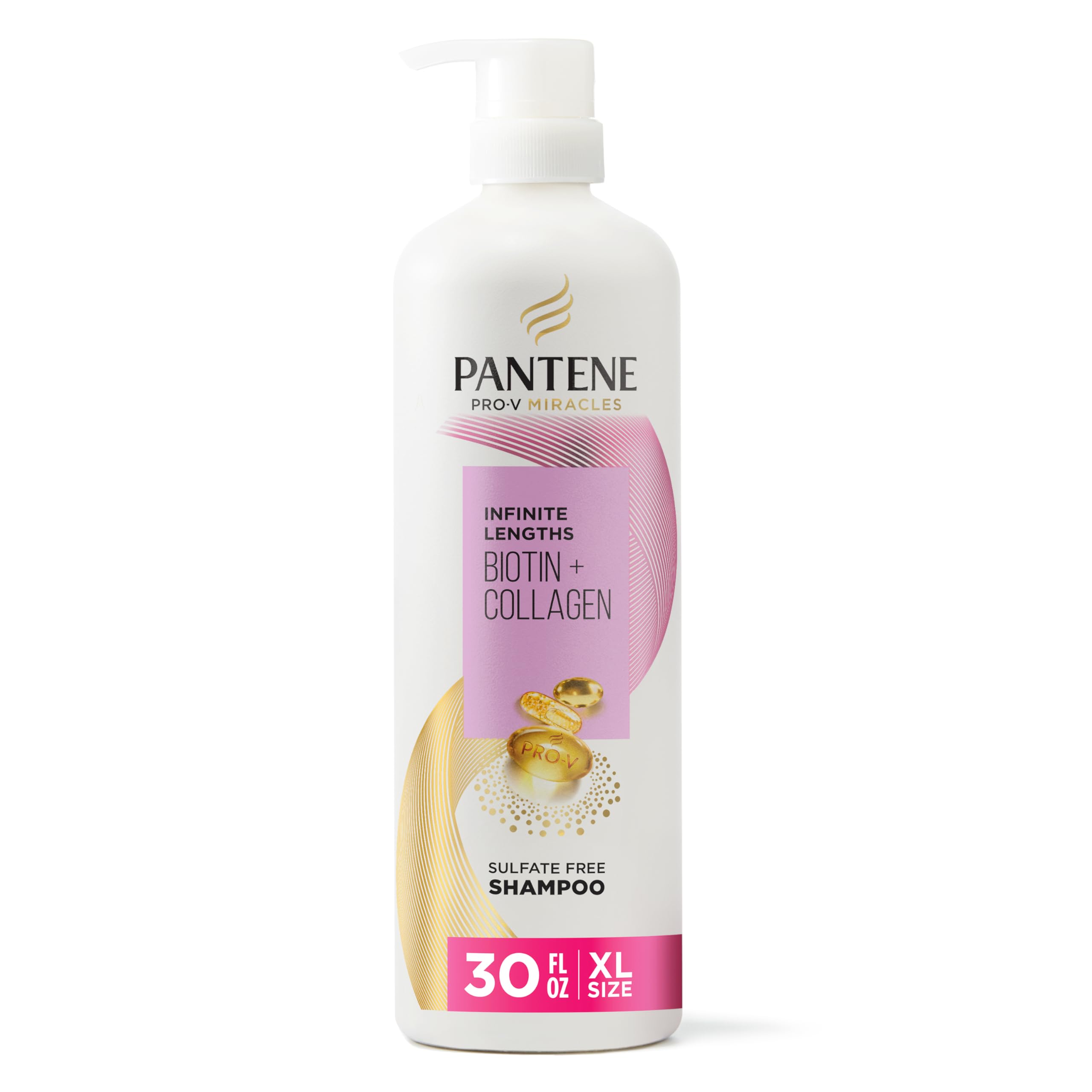 Pantene Infinite Lengths Shampoo, Sulfate Free with Biotin + Collagen, Strengthens Brittle Hair, Up to 90% Less Breakage, Safe f