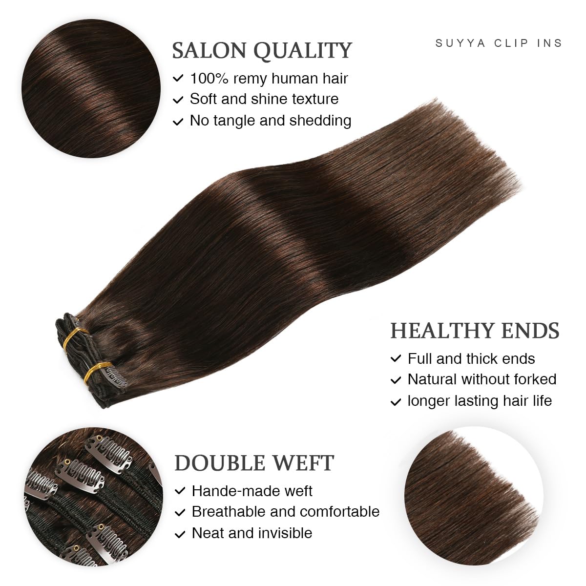 Suyya Clip In Hair Extensions Real Human Hair 7 Pcs Human Hair Clip In Extensions Straight Remy Human Hair Extensions Clip Ins F