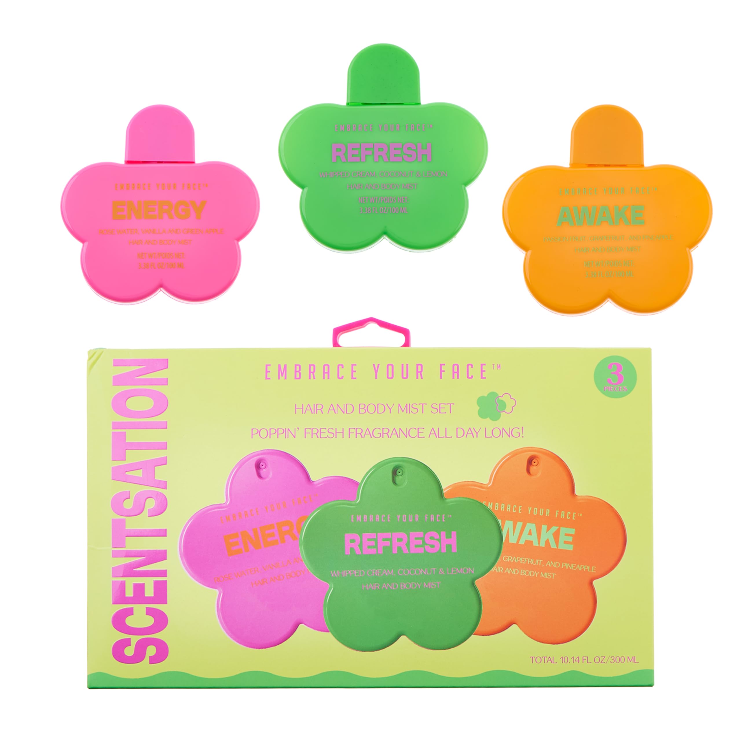 3pc Scentsation Hair & Body Mist Set  Refreshing Fragrance Spray Kit
