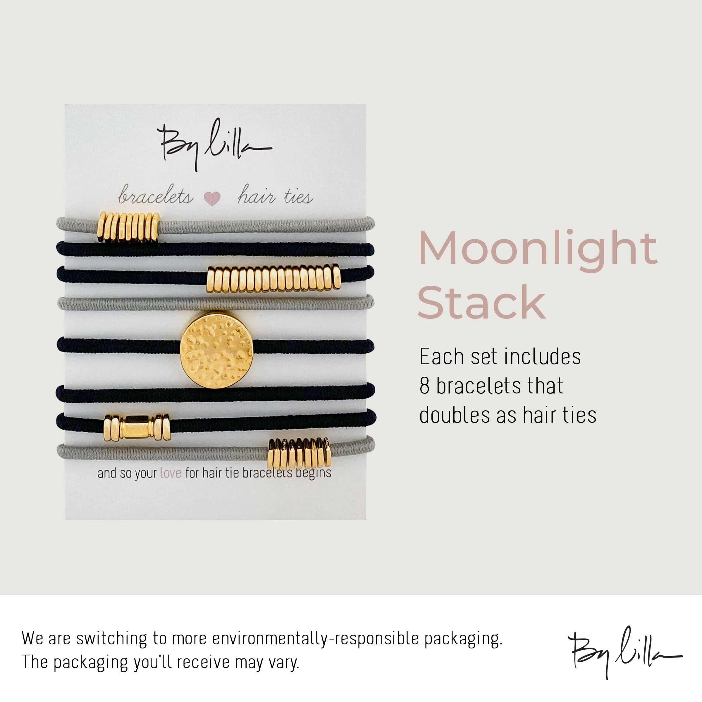 By Lilla Hair Ties, Bracelet Hair Ties - Moonlight Stack Ponytail Holders And Stylish Hand Bracelets - Premium Hair Tie Bracelet