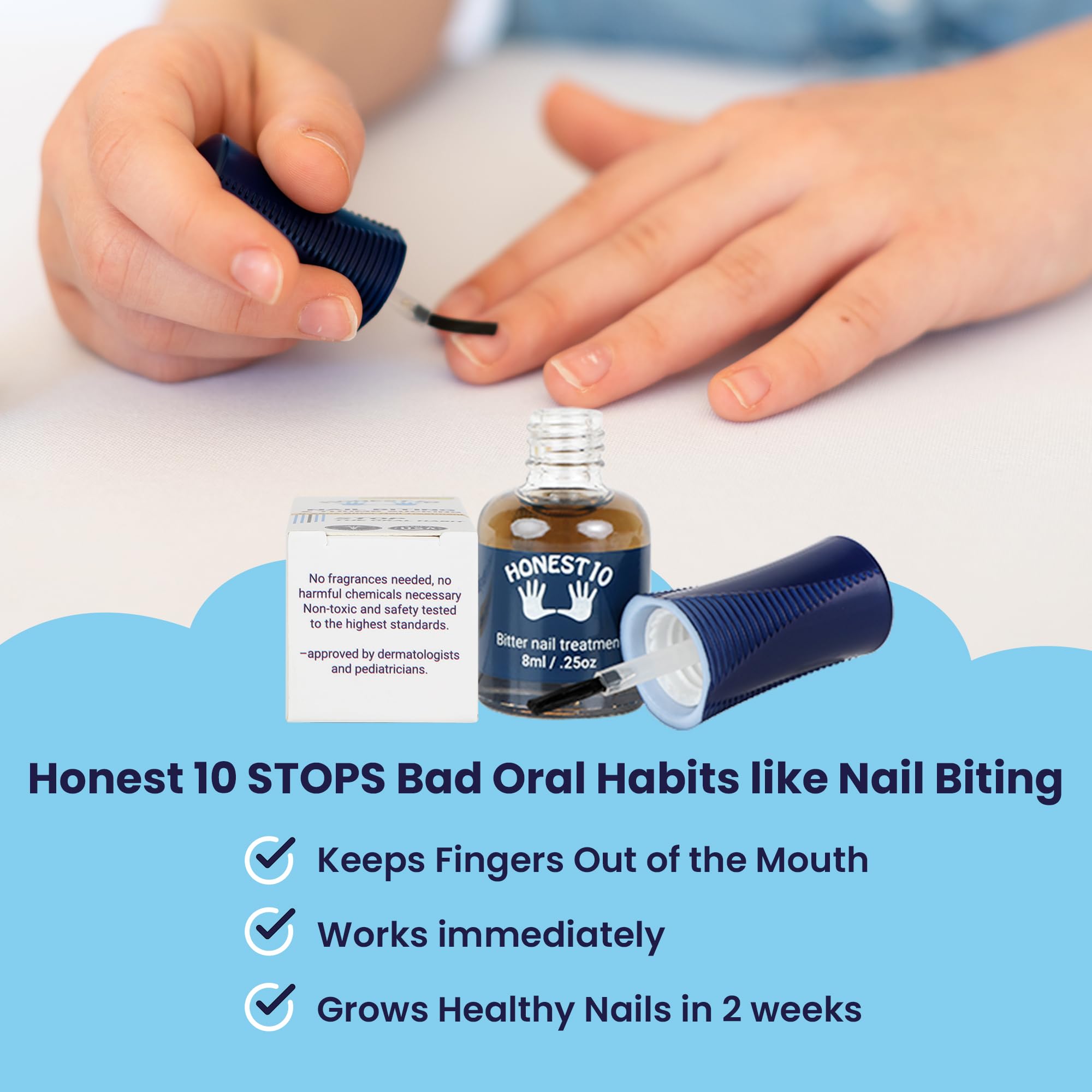 Honest10 Nail Biting Prevention For Kids & Adults - Break The Habit - Safe Bitter Nail Polish Formula, Lab Tested & Pediatric Md