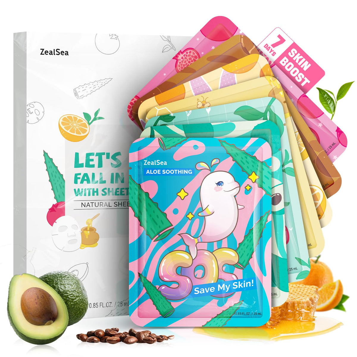 ZealSea Face Masks Skincare, Facial Masks for Women Skin Care, Sheet Masks Beauty with Natural Ingredients, Birthday Party Spa G