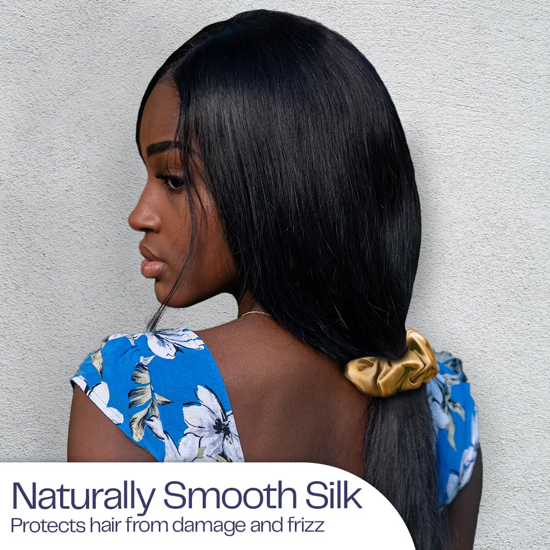 Celestial Silk Mulberry Silk Scrunchies For Hair (Gold)
