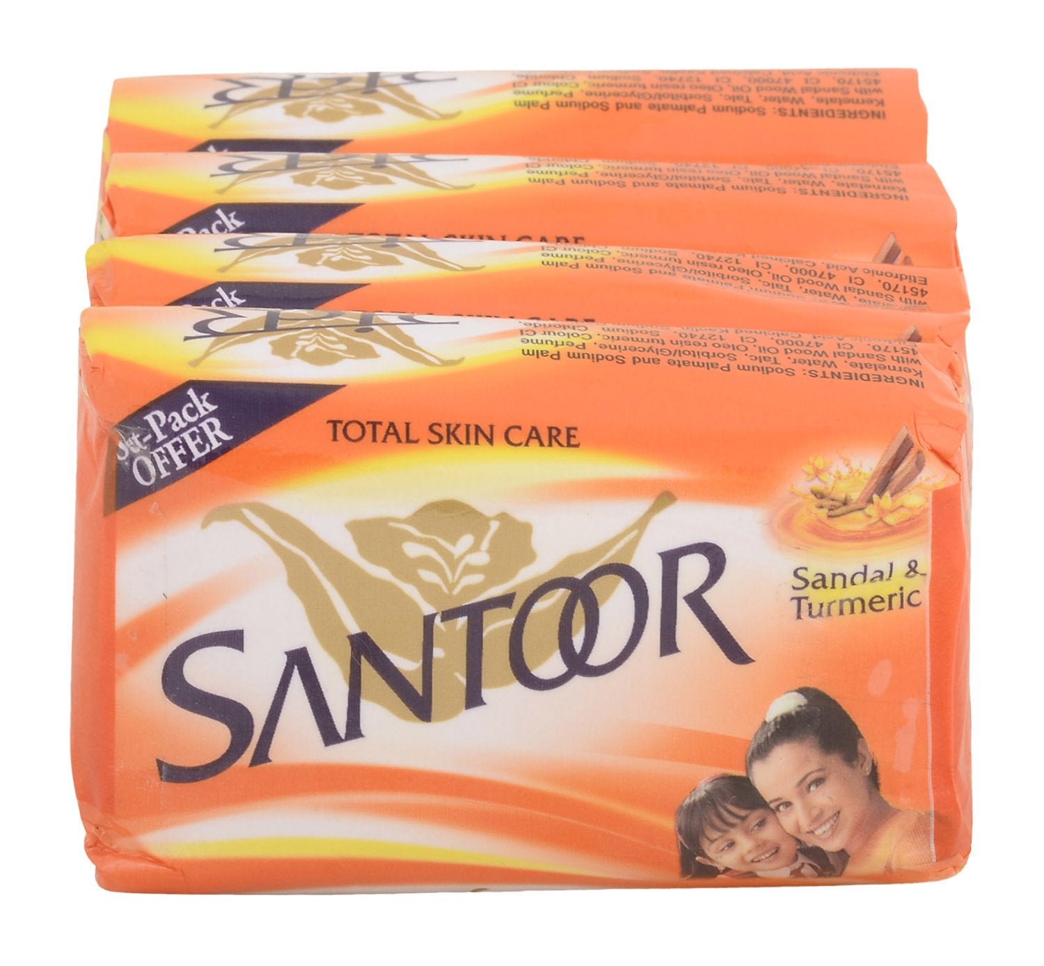 Santoor Soap  Sandal And Turmeric, 4X75G Pack