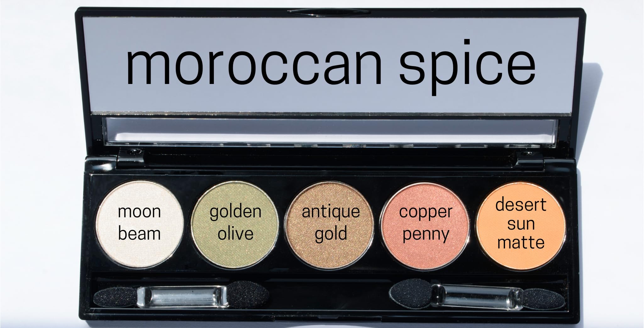Pure Ziva Moroccan Spice Shimmer White, Olive Green, Gold, Copper Penny Red, And Light Matte Orange Vegan Eyeshadow Palette; Tal