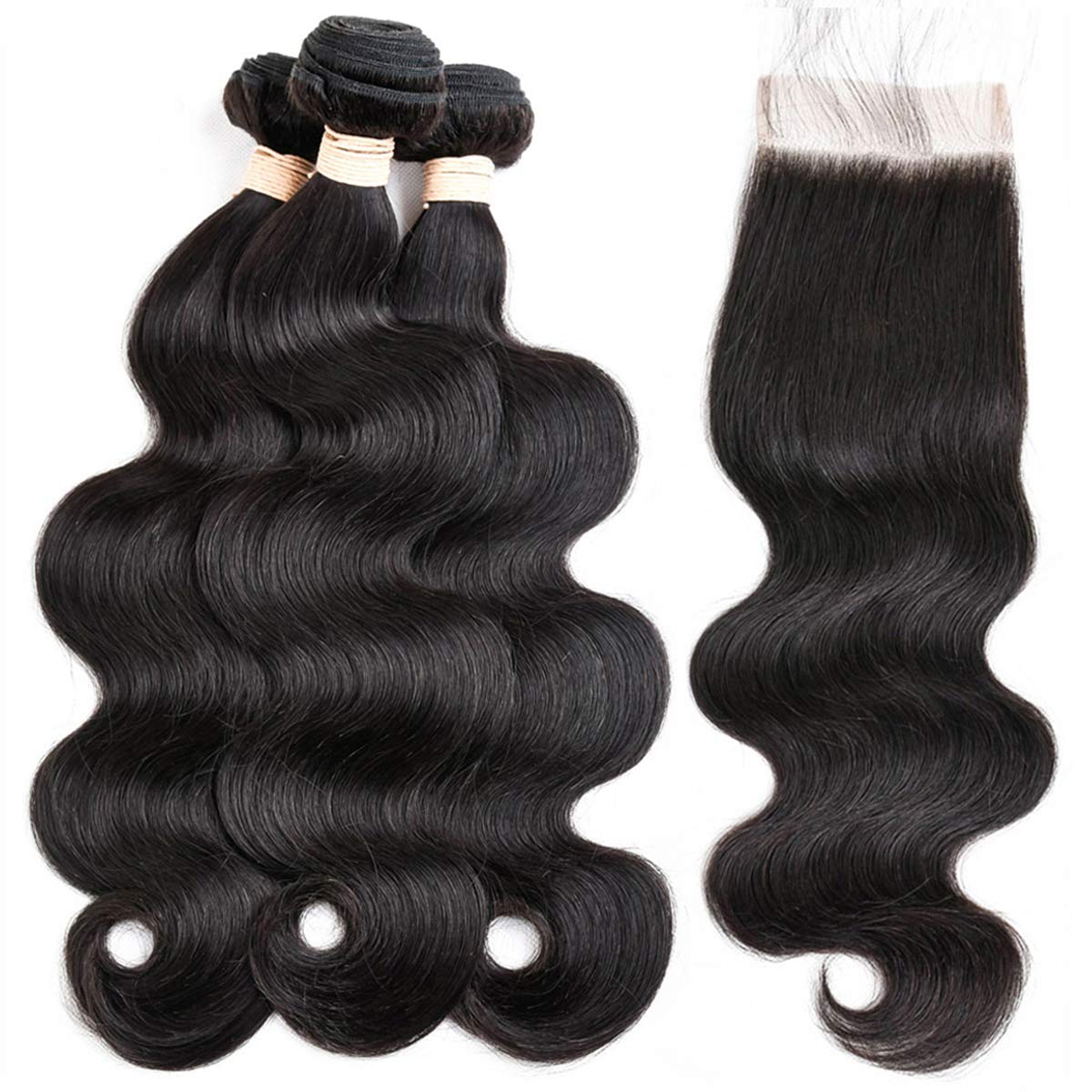 Beauhair Brazilian Body Wave Virgin Human Hair Bundles with Closure (22 24 26 with 20 closure) Unprocessed Bundles with Lace Clo
