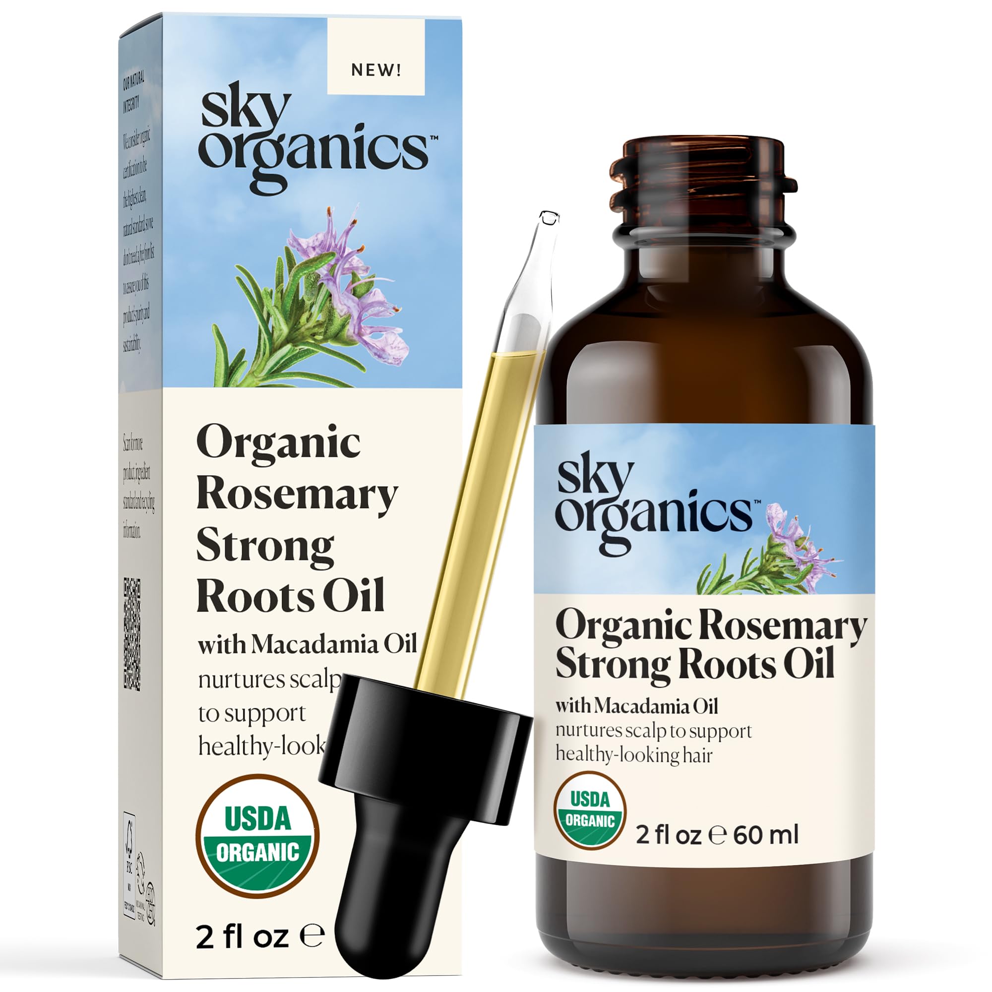 Sky Organics - Organic Rosemary Oil with Strong Roots - Hair Growth Serum with Macadamia, Jojoba & Essential Oils for Scalp - Na