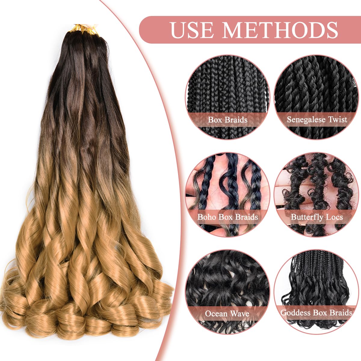 Luoyudu French Curl Braiding Hair, 24 Inch, OT4/27 Ombre Blonde, Pre-Stretched, 75g/pack, 8 Packs for Bouncy Braids, Synthetic