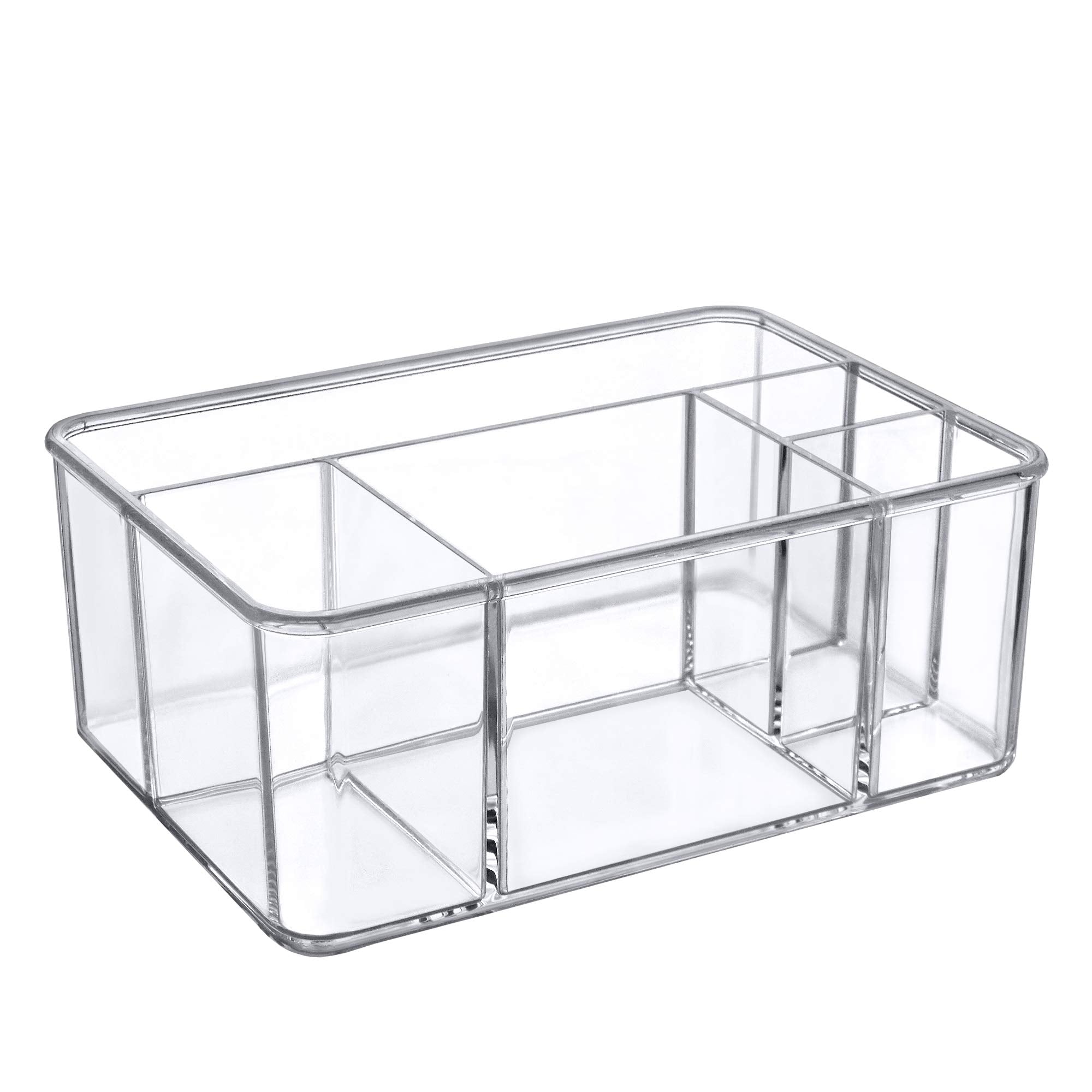 Amazing Abby - Glamour - Acrylic 5-Compartment Makeup Organizer, Transparent Plastic Beauty Supply Holder, Perfect Bathroom Vani