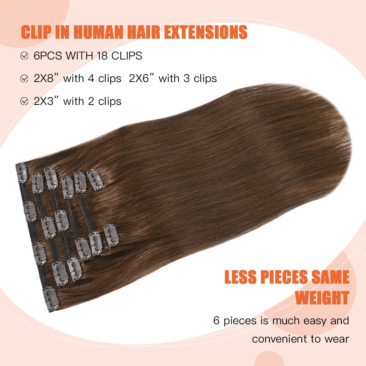 Ugotrays Medium Brown Hair Extensions Real Human Hair Clip In Hair Extensions 70G 7Pcs 12Inch,Soft & Natural Straight Double Wef