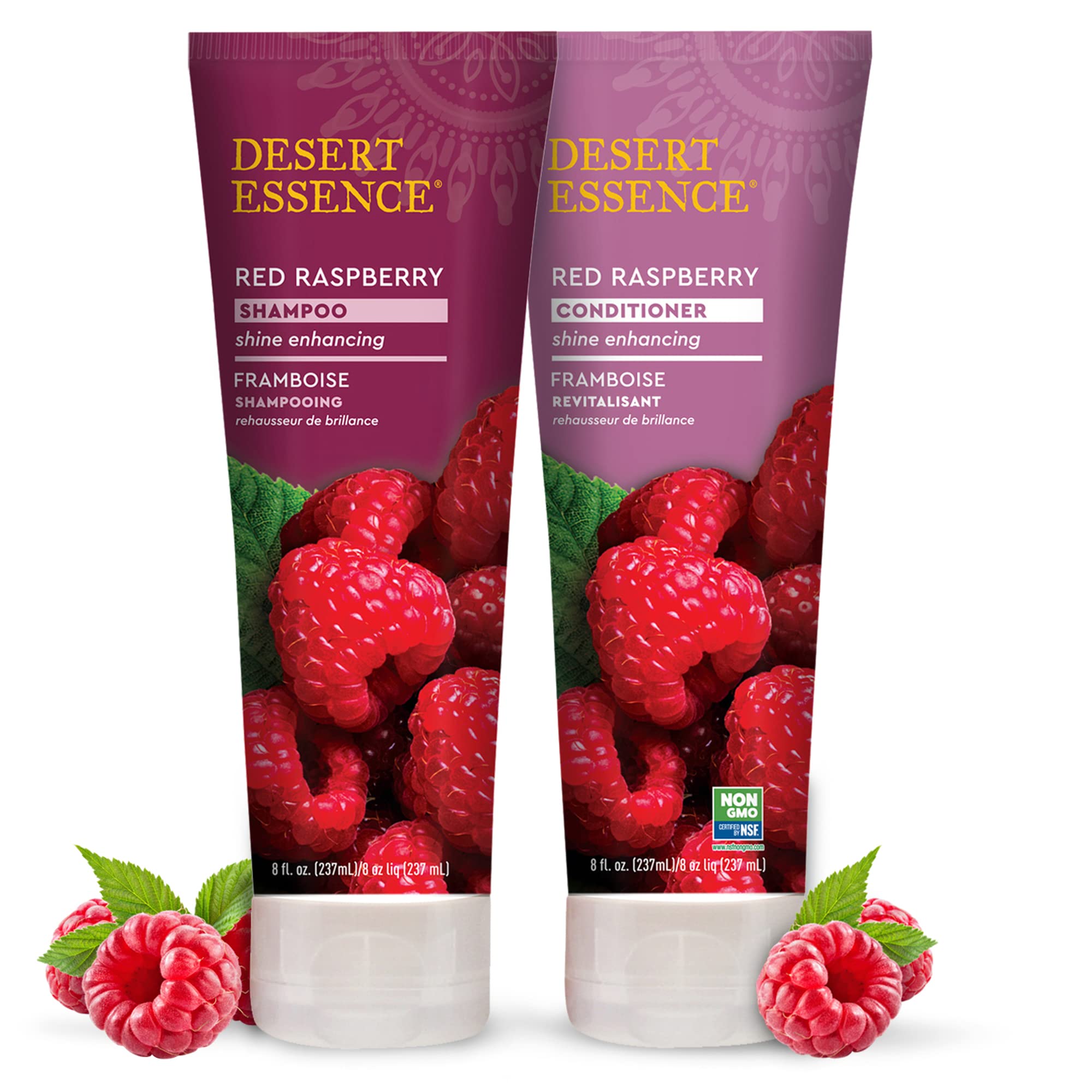 Desert Essence Red Raspberry Shampoo and Conditioner Bundle With Aloe Leaf Juice, Jojoba, Vitamin B-5 and Shea Butter, 8 fl. oz.