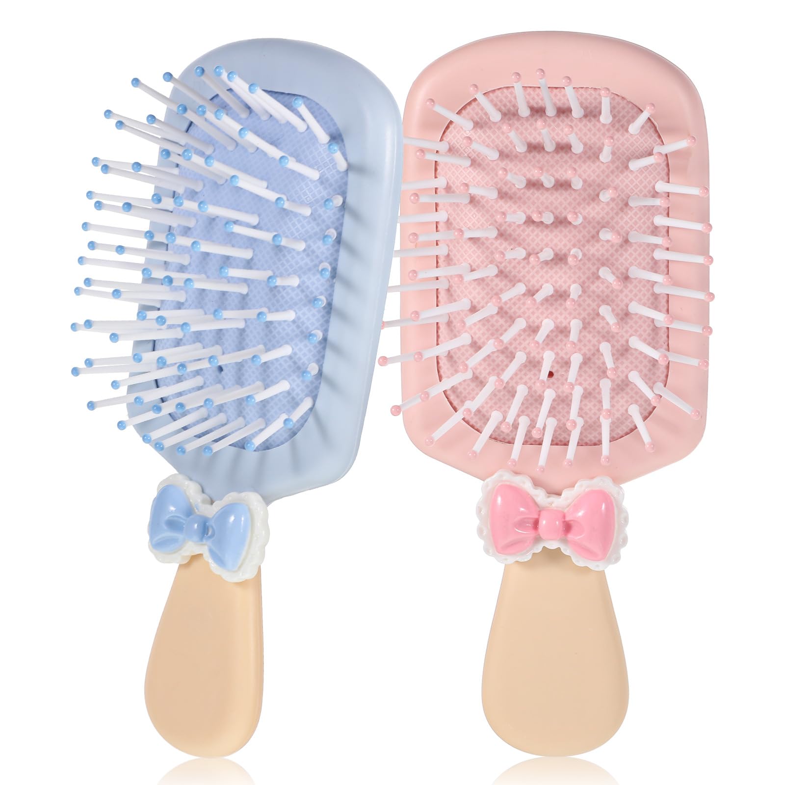2 PCS Mini Wet Hairbrushes, Travel Mini Hair Brush, Cute Bow Small Detangling Hair Brushes for Women Girls Wet Detangler Fine Th