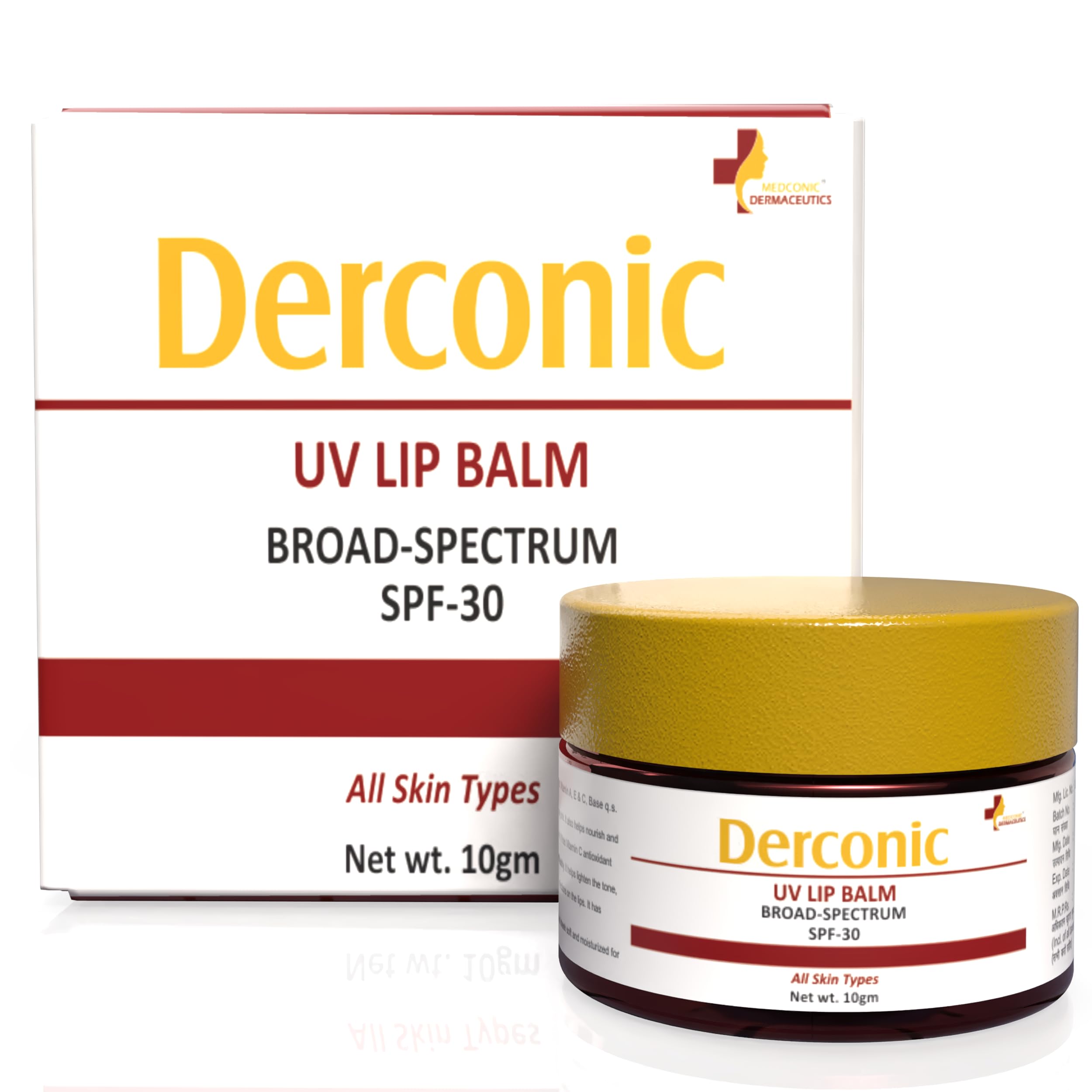 Derconic Uv Lip Balm With Spf 30, 10G | For Dark, Pigmented, Dry, Flaky Lips | Brightens Pigmentation | Enriched With Vitamin C 
