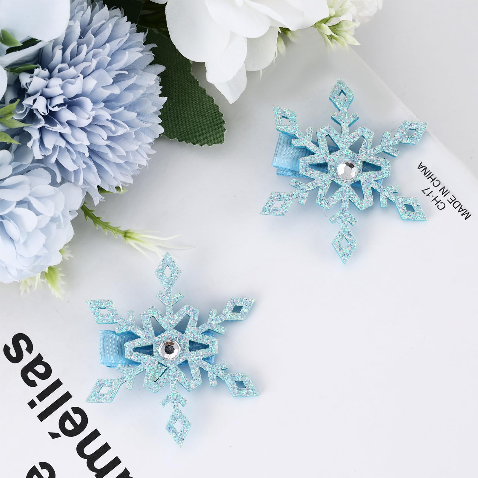 Tucewp 10Pcs Snowflake Hair Clip For Women Girls Cute Rhinestones Hair Pins Nonslip Sparkly Hair Barrette Snap Blue Metal Alliga
