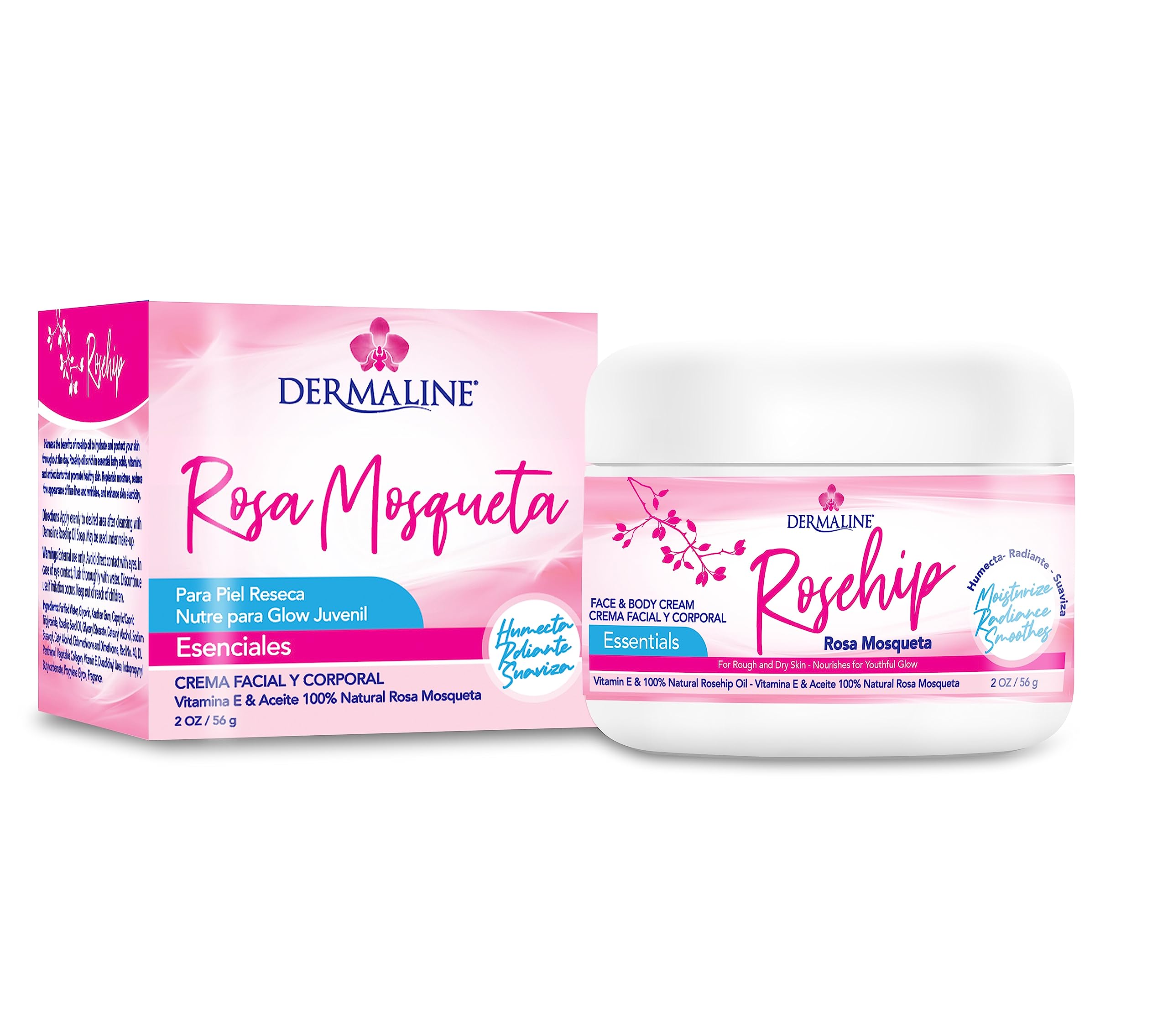 DERMALINE  100% Natural Rosehip Oil Cream with Vitamin E 2 Oz