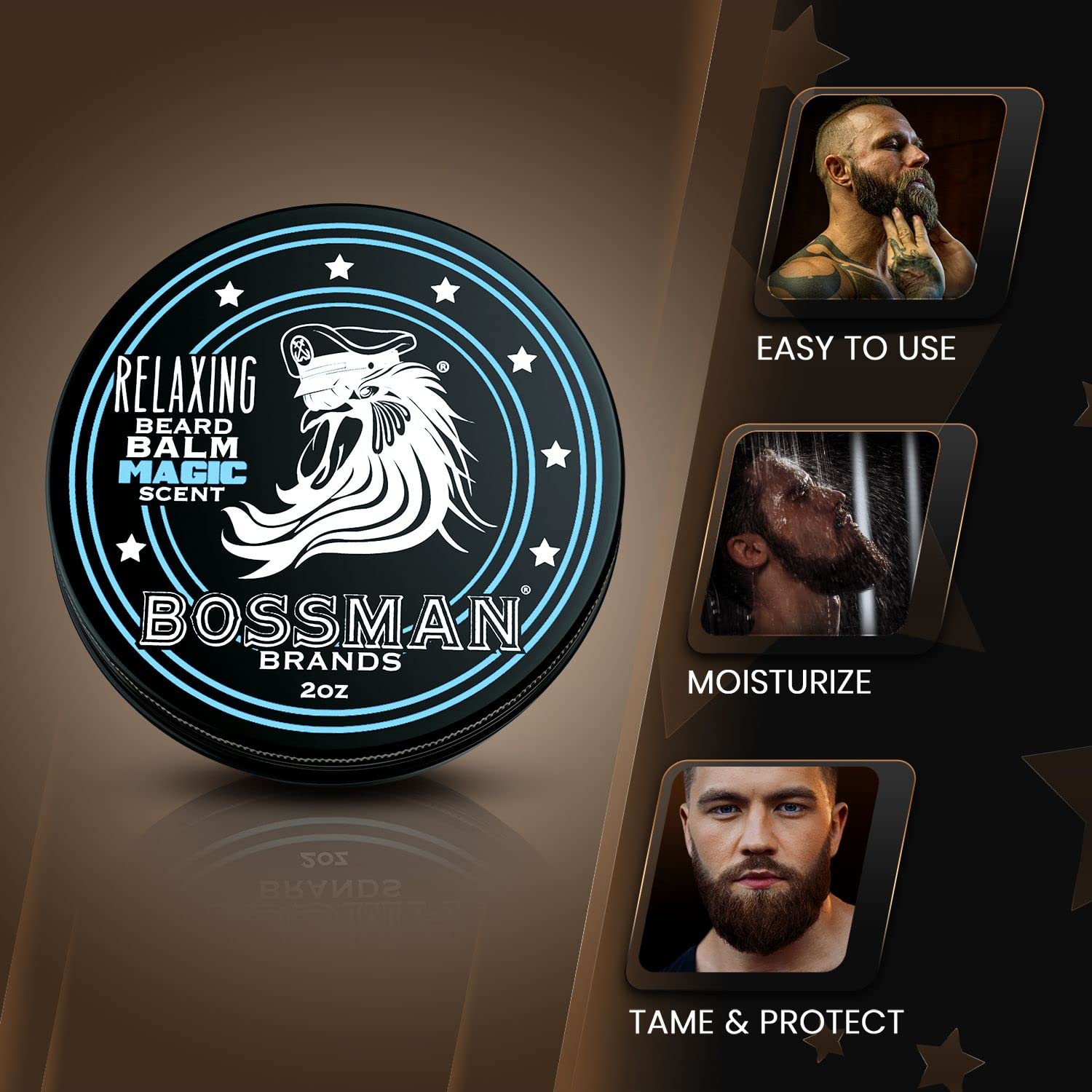 Bossman Relaxing Beard Balm - Beard Tamer, Relaxer, Thickener And Softener Cream - Beard Care Product - Made In Usa (Magic Scent