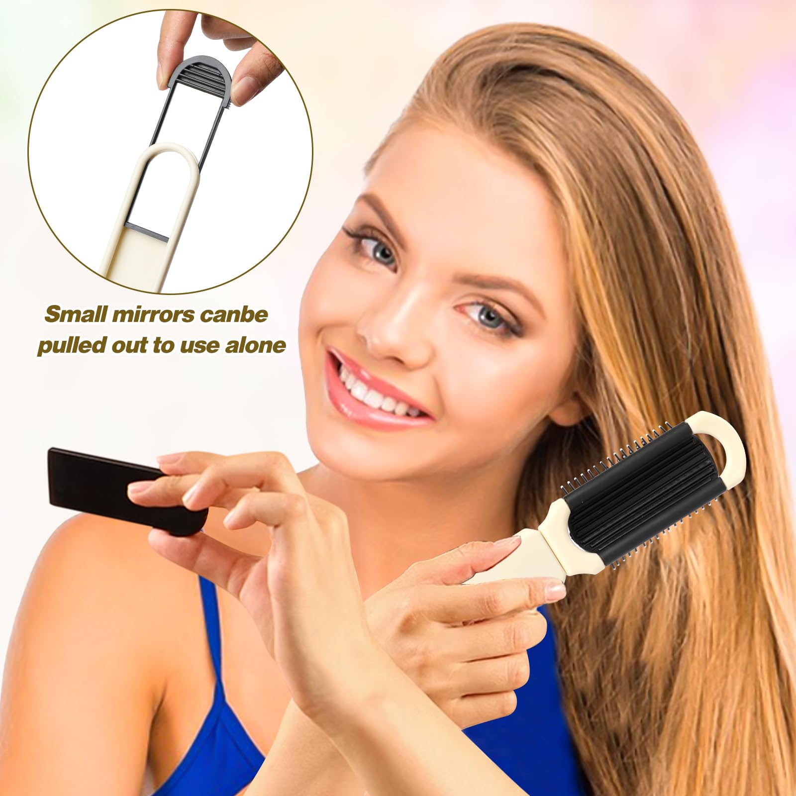 Foldable Travel Hair Brush With Mirror Collapsable Pocket Size Brush Mini Hair Brush Massage Comb Compact Hair Brush Hair Stylin