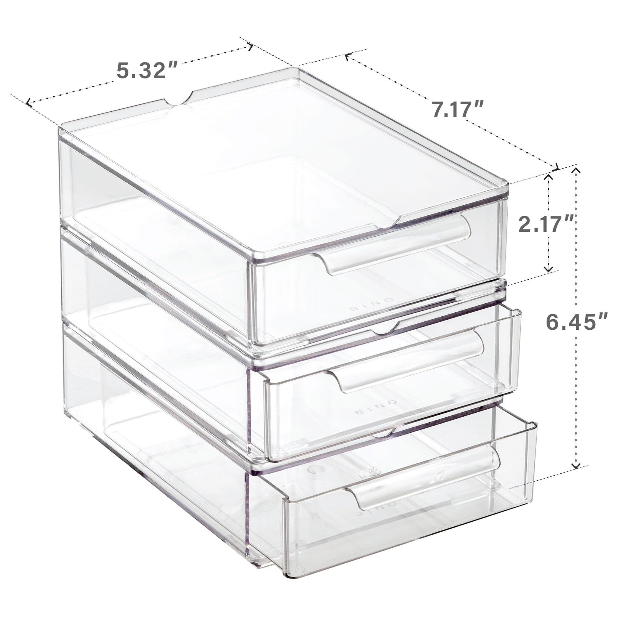 BINO | Clear Stackable Storage Drawers, Medium - 2 Pack | Clear Storage Drawers with Built-In Handles | Durable Plastic Organize