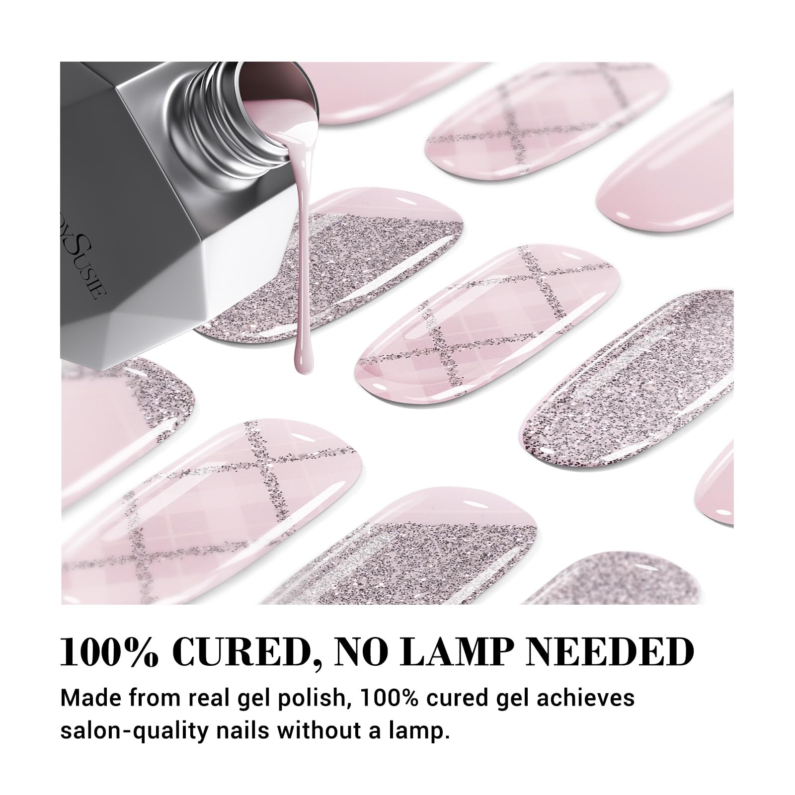 MelodySusie Qcoat Fully Cured Gel Nail Strips, Space French, UV Free Nail Polish Strips, Salon Quality, Long Lasting Gel Nail St