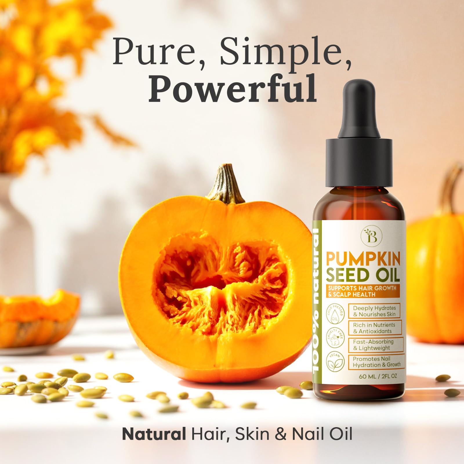 Pumpkin Seed Oil for Hair Growth & Care - Dry Scalp Oil, Skin & Nail Hydration (2Fl Oz), - Cold Pressed Pumpkin Seed Extract Dro