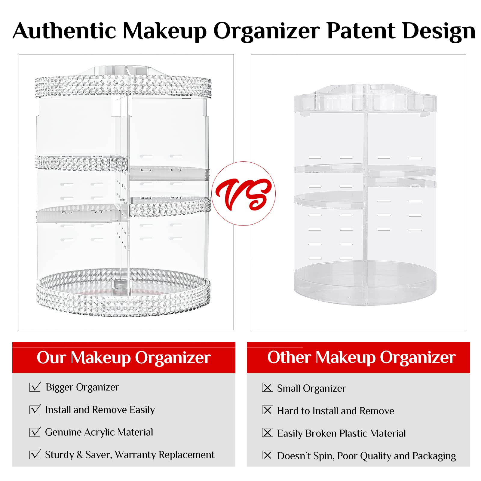 Famitree 360 Rotating Makeup Organizer, X-Large Clear Acrylic Perfume Storage for Vanity and Bathroom