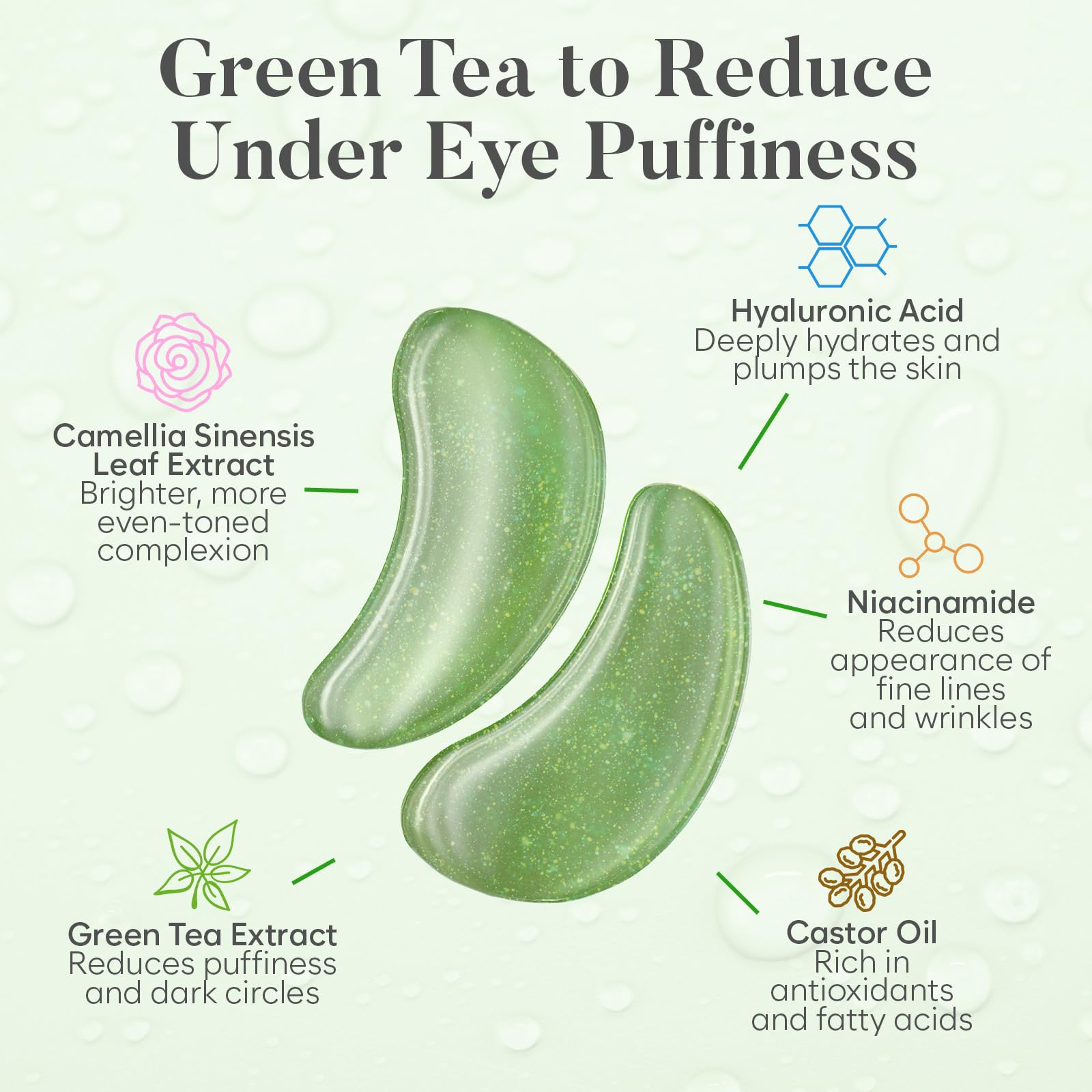 BLOOMORA Green Tea Eye Patches (30 Pairs) Under Eye Patches for Dark Circles, Under Eye Patches for Puffy Eyes and Dark Circles,