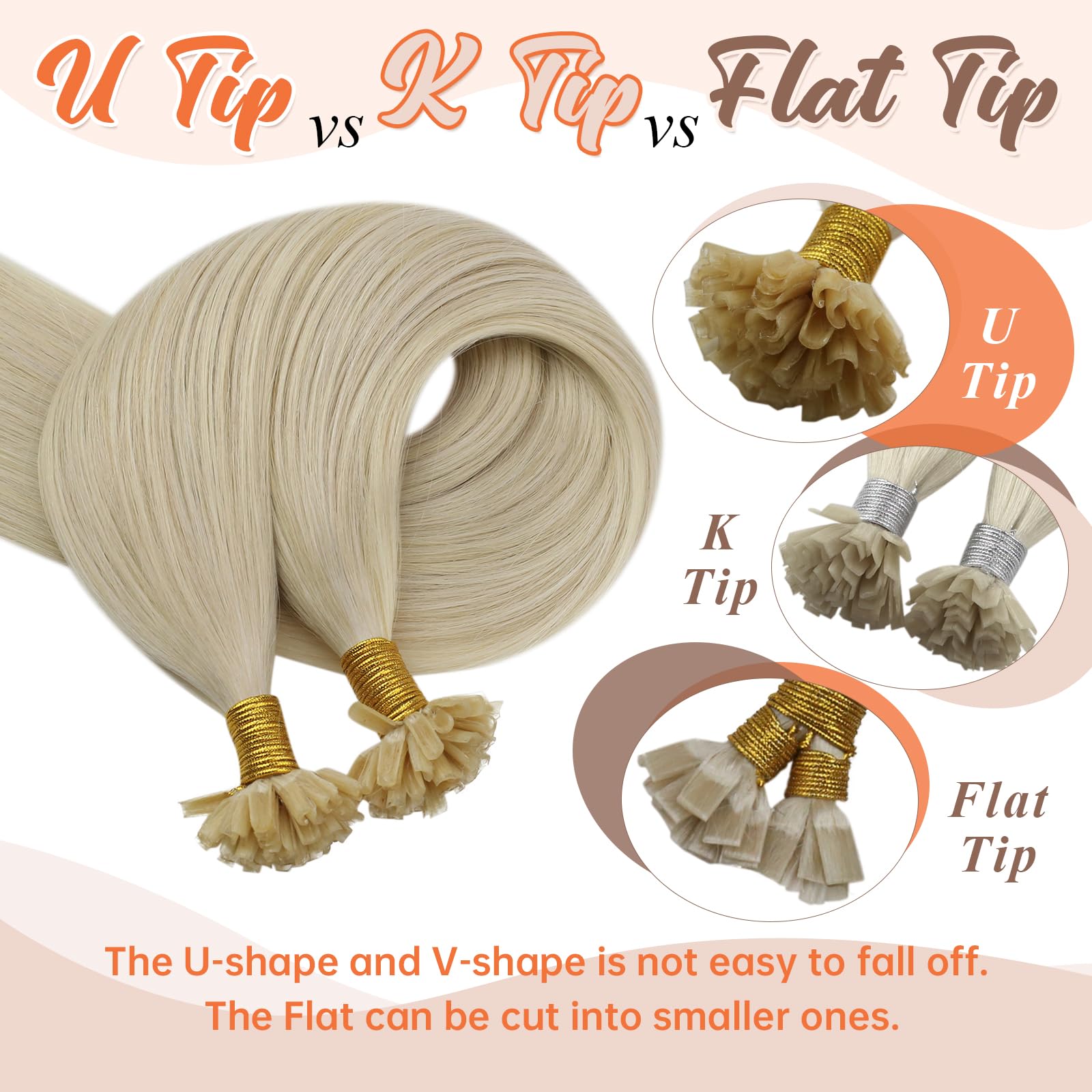 Sunny U Tips Hair Extensions Human Hair 16Inch U Tips Hair Extensions Platinum Blonde Pre Bonded U Tips Extensions Blonde Kerati