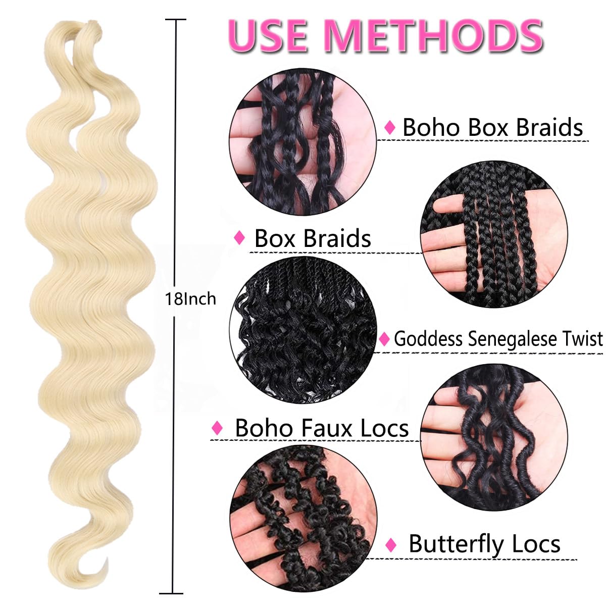 Cookoo 3 Packs Body Wave Braiding Hair 18 Inch Pre-Feathered French Curl Wavy Braiding Hair Premium Bouncy Wavy Texture Braiding