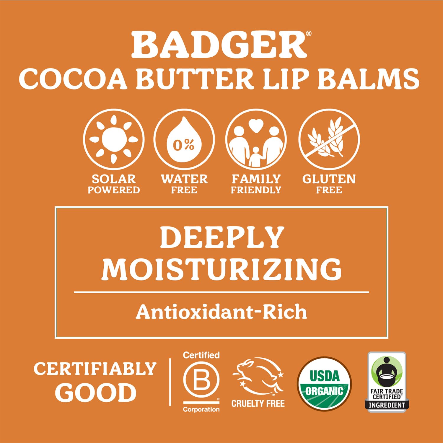 Badger - Cocoa Butter Lip Balm, Cool Mint, Certified Organic Lip Balm, Fair Trade, Lip Butter, Lip Balm Cocoa Butter, Cocoa Care