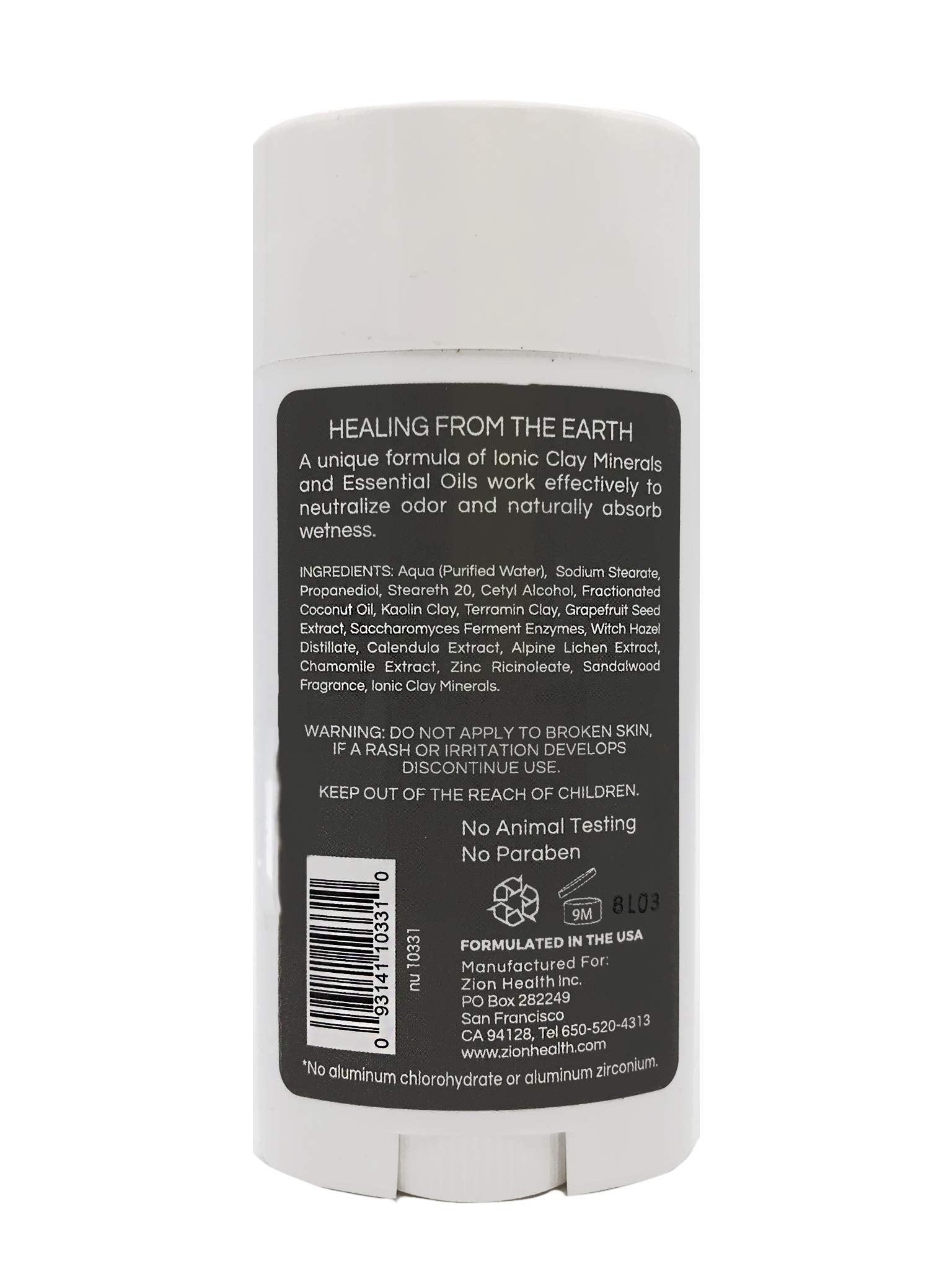 ClayDry Silk Sandalwood Vegan Deodorant Zion Health 2.8 oz Stick