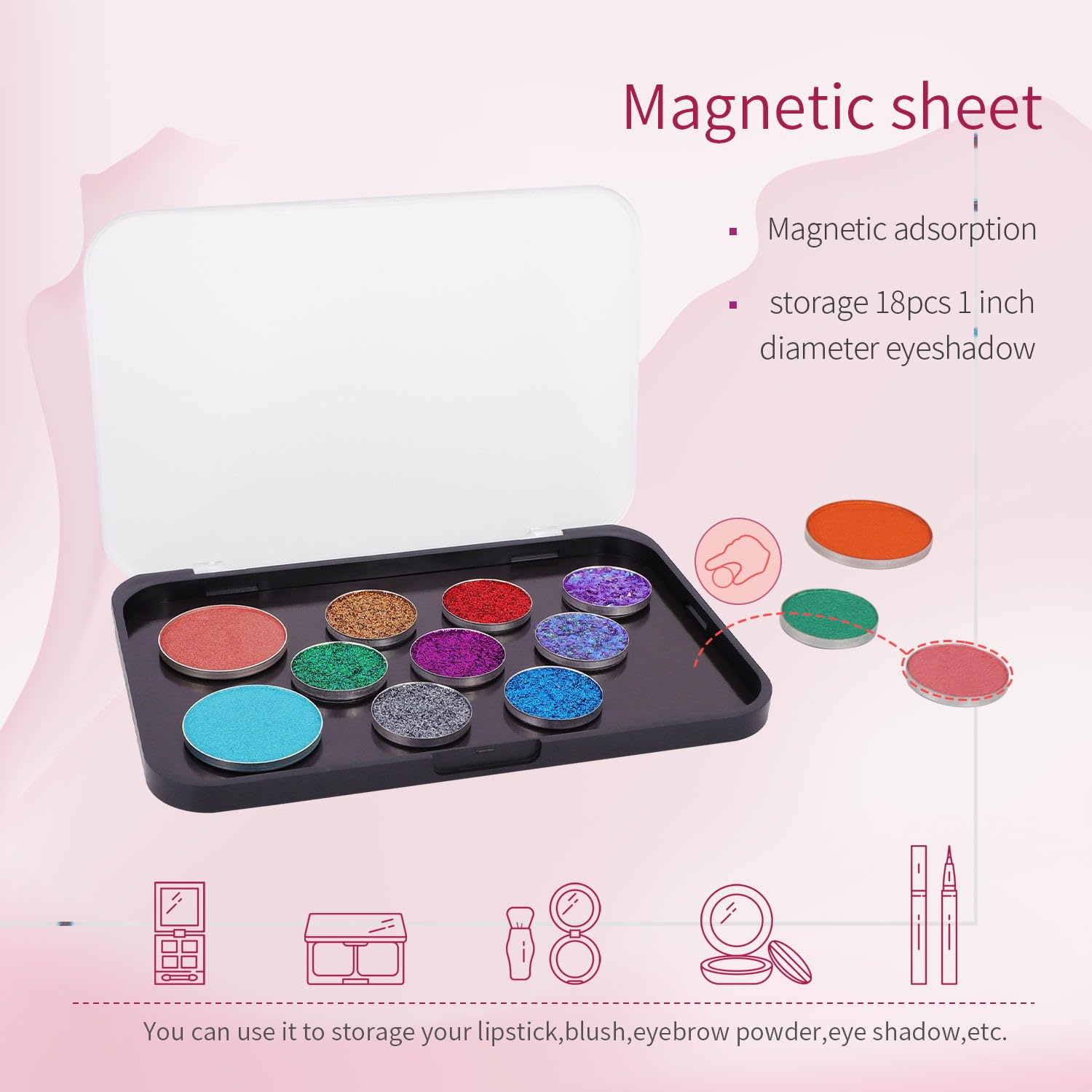 Ajltpa Magnetic Makeup Palette With Frosted Clear Top, 3Pack Empty Eyeshadow Dispensing Storage Box With 60Pcs Adhesive Metal St