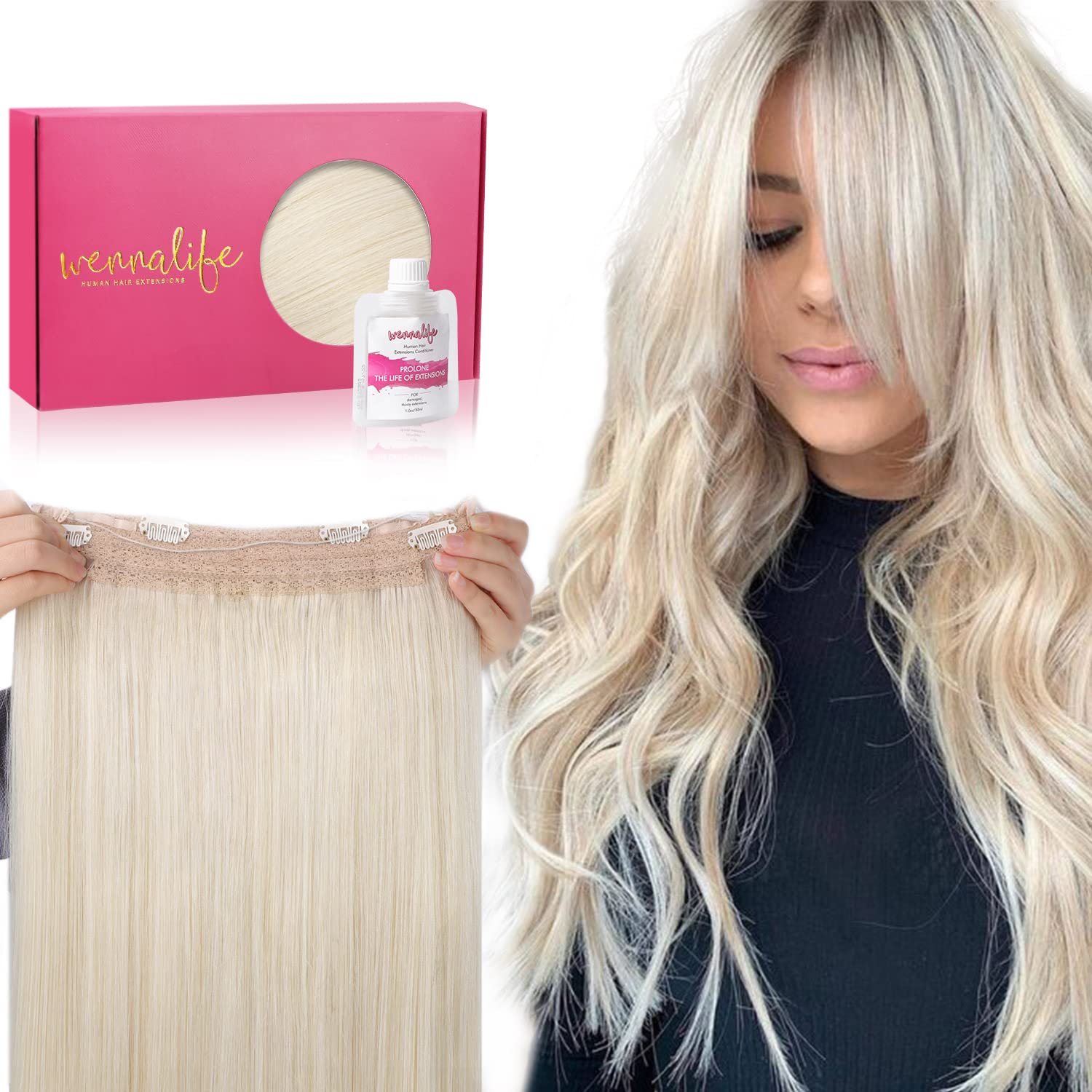 Wennalife Wire Hair Extensions (Increase 50% Lifespan) Real Human Hair 16 Inch 95G Platinum Blonde Remy Wire Hair Extensions Inv