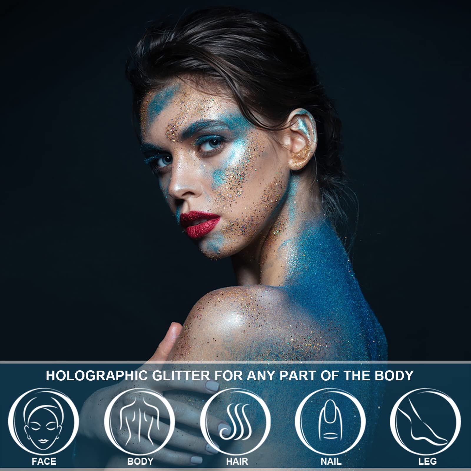 Holographic Face Glitter Gel Body Shimmer Makeup for for Hair, Face, Clavicle, Arm, Nail, Eyeshadow, Long Lasting Waterproof Par