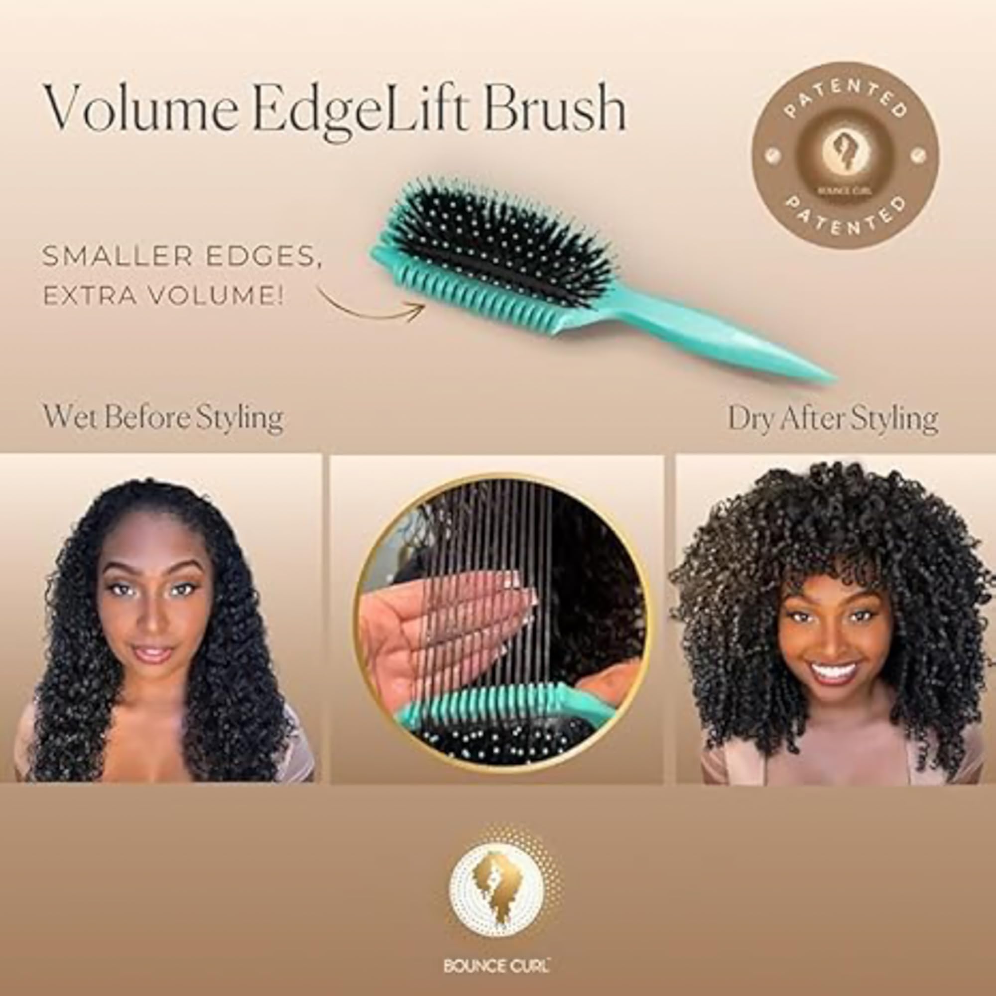 Bounce Curl Volume Edgelift Brush, 5-In-1 Tool For Volumized Waves, Curls & Coils - Purple