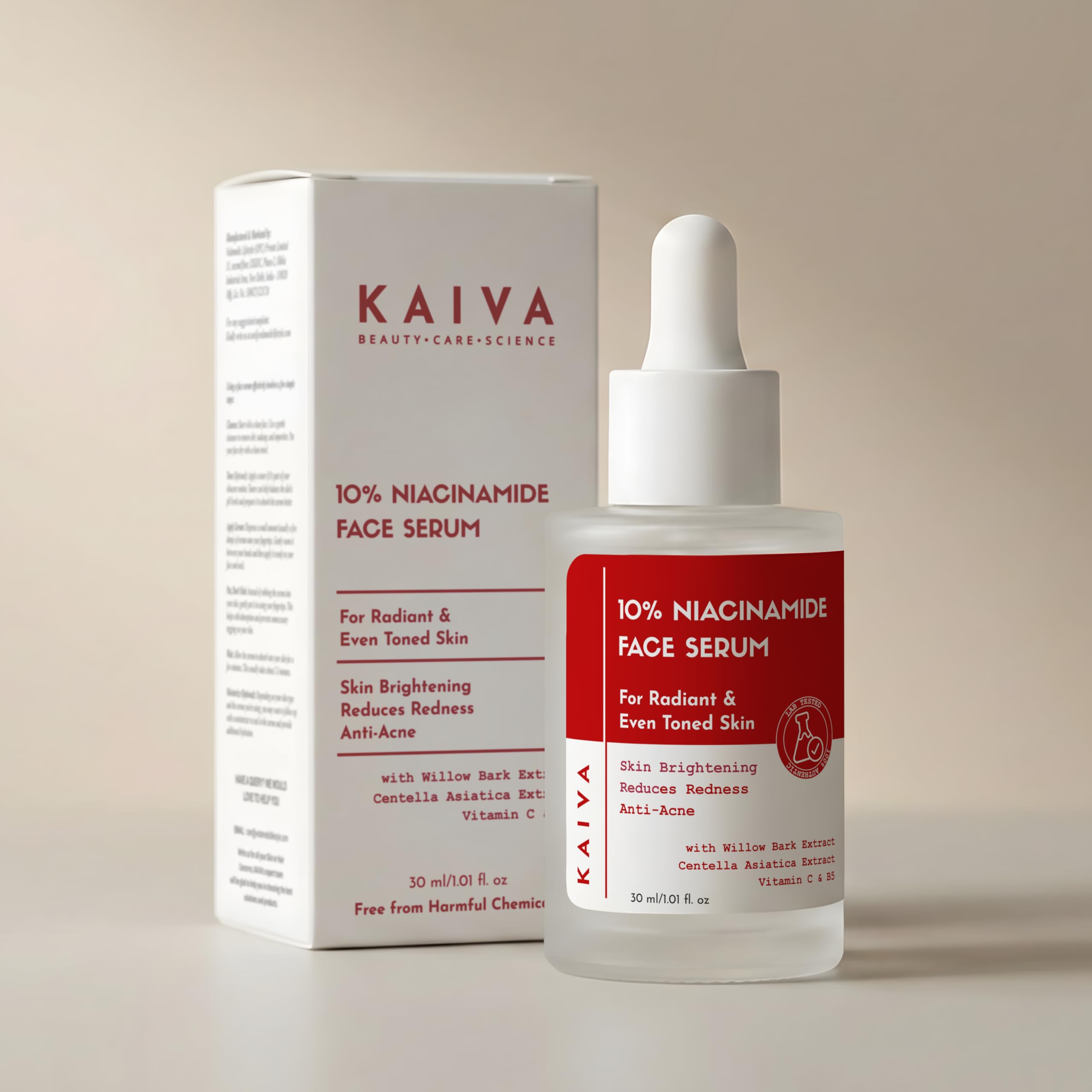 Kaiva 10% Niacinamide Serum For Oily Skin With Hyaluronic Acid & Vitamin C, For Dry Skin Acne Marks Reduction And Serum For Dark