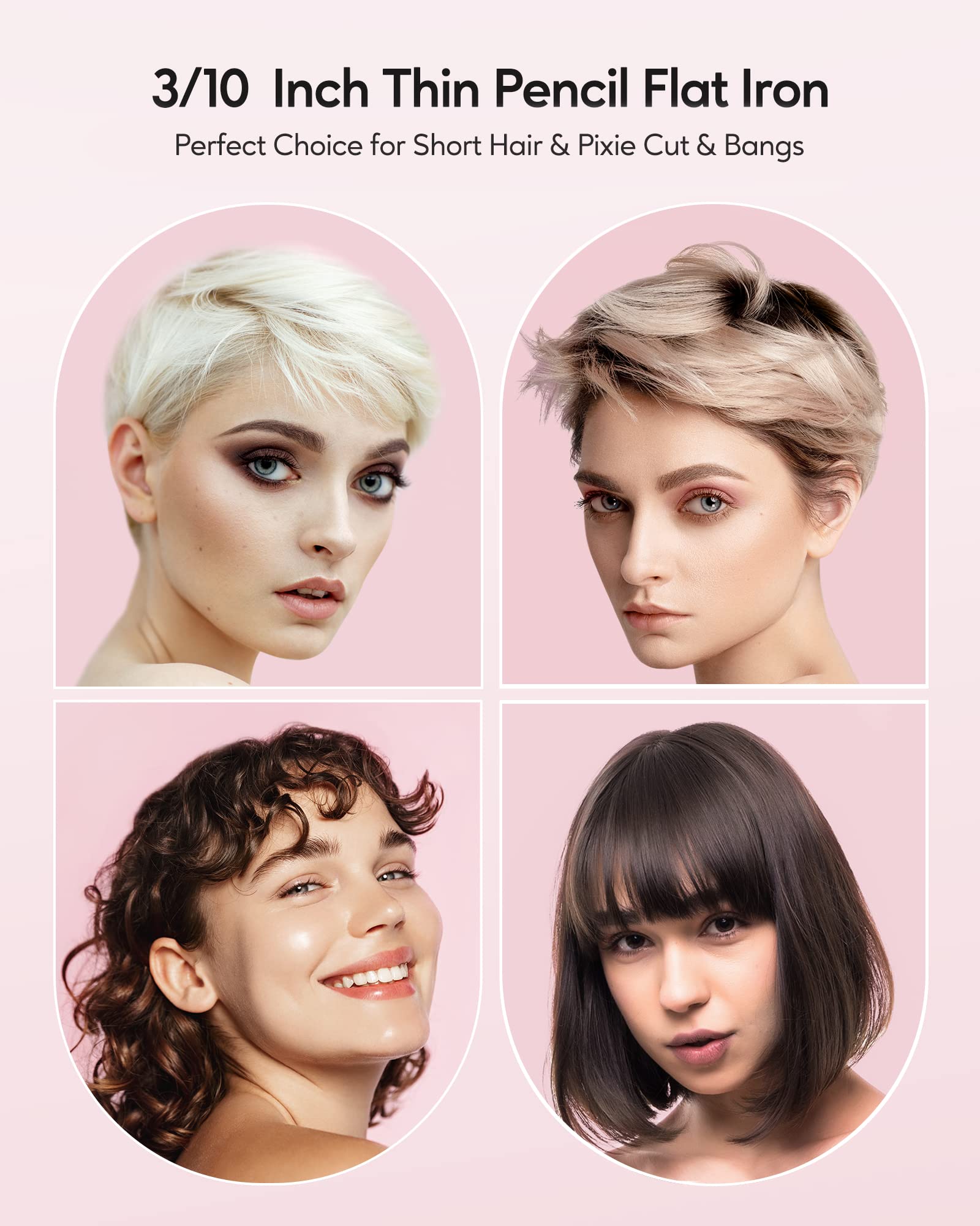 Wavytalk 3/10 Mini Hair Straightener, Bright Rose Gold, Flat Iron for Short Hair, Pixie Cut & Bangs with Anti-Pinch Design