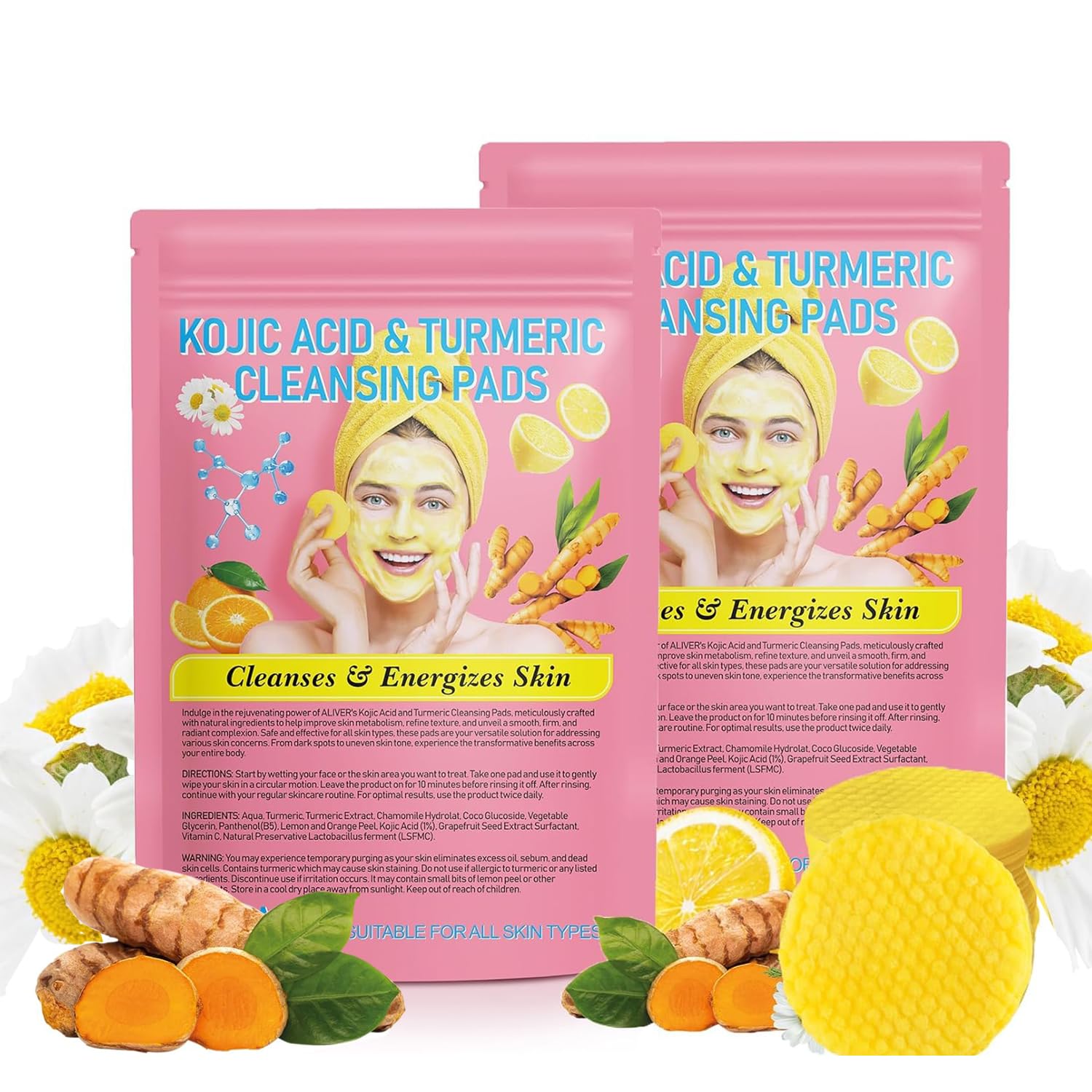 80 Pads Turmeric Kojic Acid Cleansing Pads,Turmeric Cleansing Pads,Face Turmeric Cleansing Pads Helps Balance Skin Oil And Water
