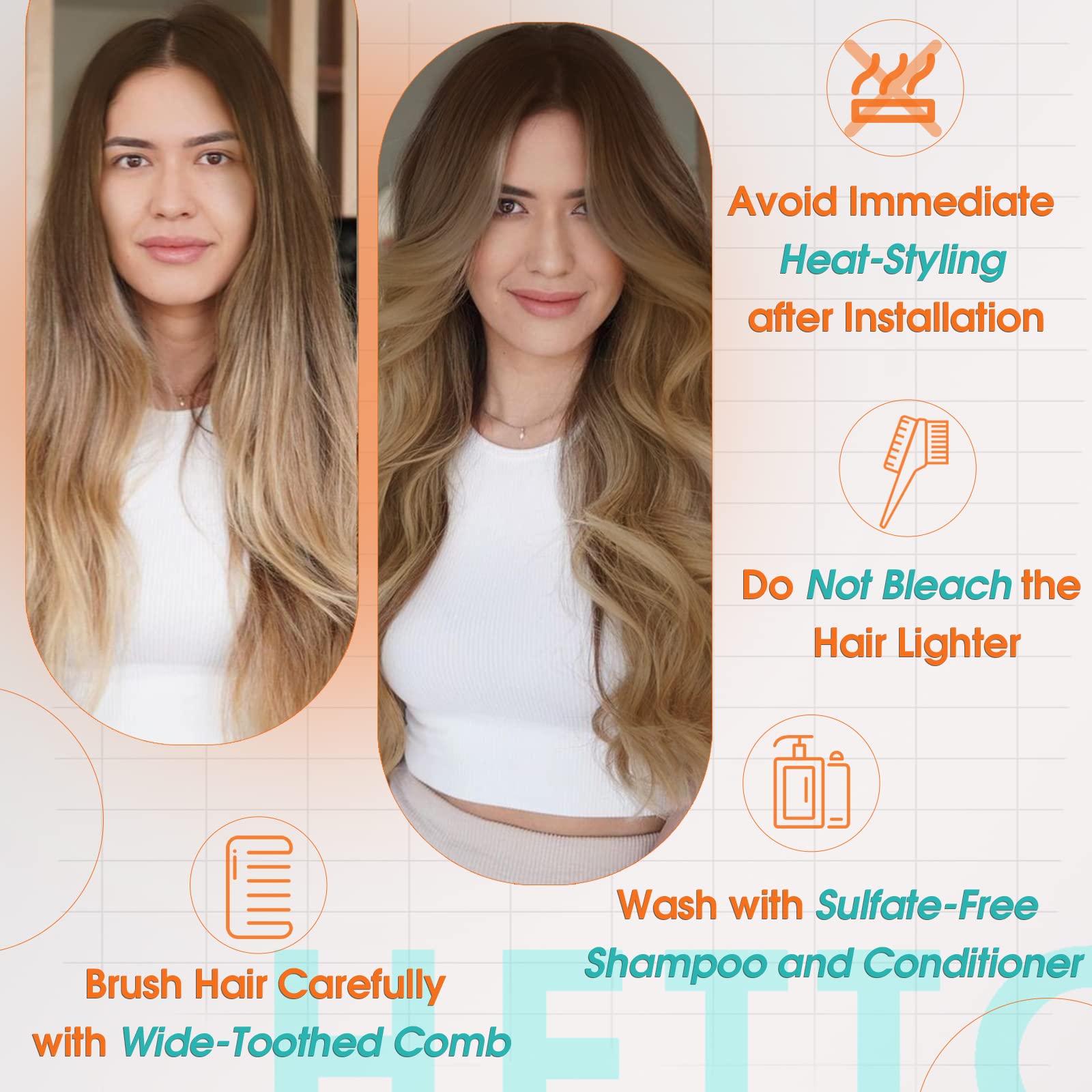 Hetto Ombre Sew in Weft Extensions #6/8/14 Brown to Light Brown Mix Dark Blonde Human Hair Weft 18 Inch Straight Weft Hair Exten