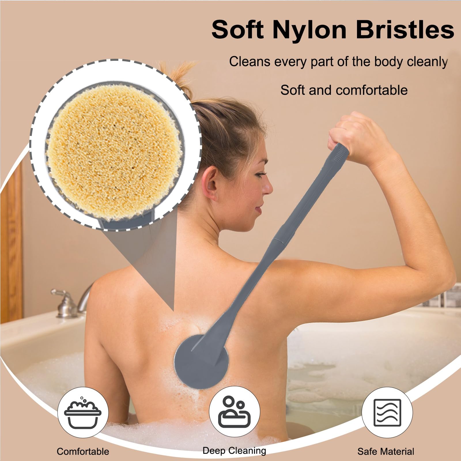 Back Scrubber For Shower,20.5'' Bath Brush Long Handle For Shower For Deep Cleaning,Back Brush For Shower Men(Grey)