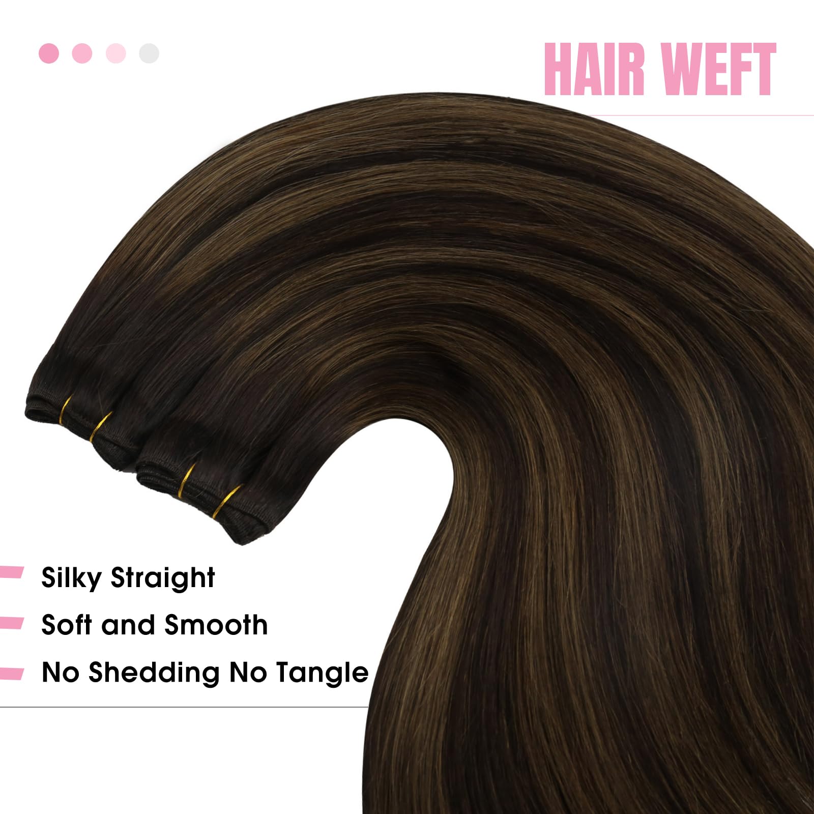 YoungSee Sew in Hair Extensions Brown Balayage Weft Human Hair Extensions Balayage Darkest Brown Mixed with Light Brown Human Ha